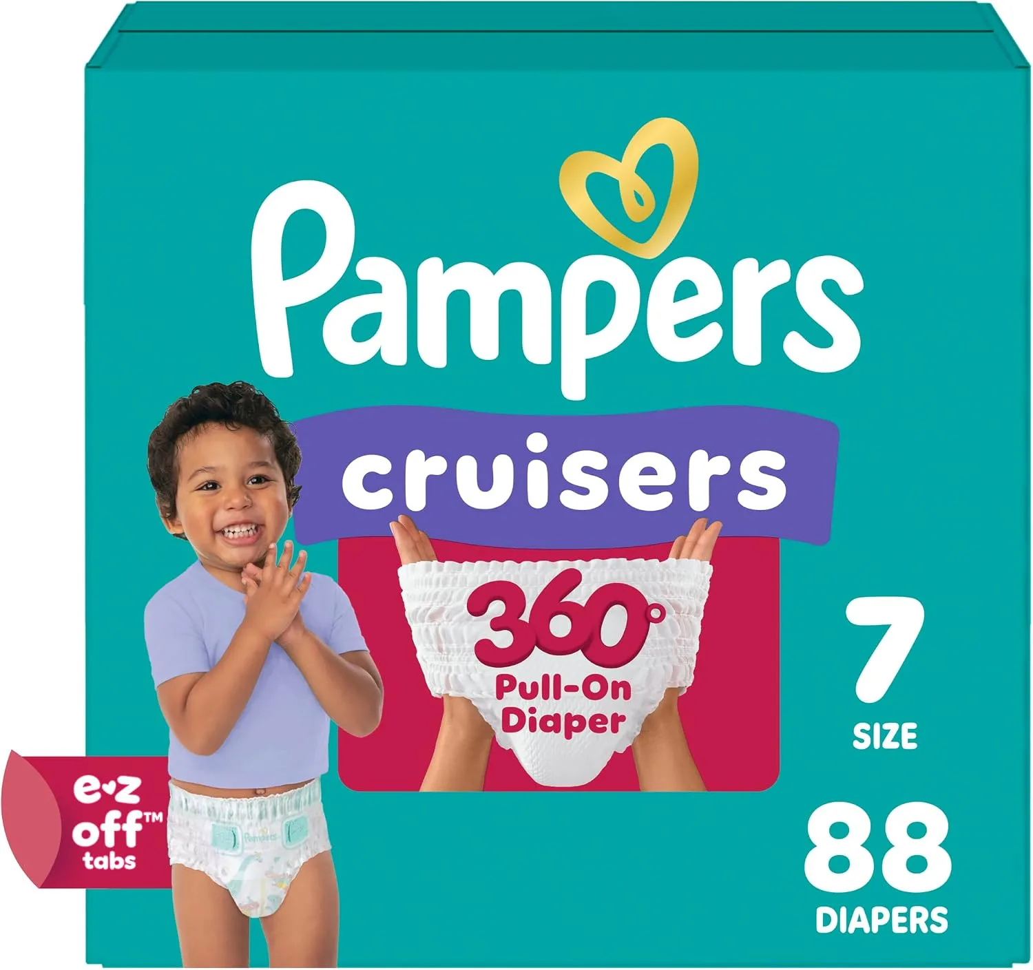 Pampers Diapers - Cruisers 360 - Size 7, 88 Count, up to 100% Leakproof Pull-On Diaper for Active Babies