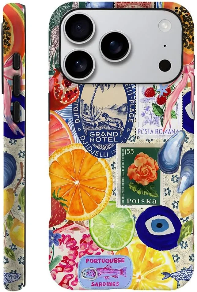 Case Compatible with iPhone 18 Pro/iPhone 17 Pro,Fall Prevention Hybrid 2-Layer Hard Shell Phone Cover for Girls Boys,Bow European Summer Lemon Collage