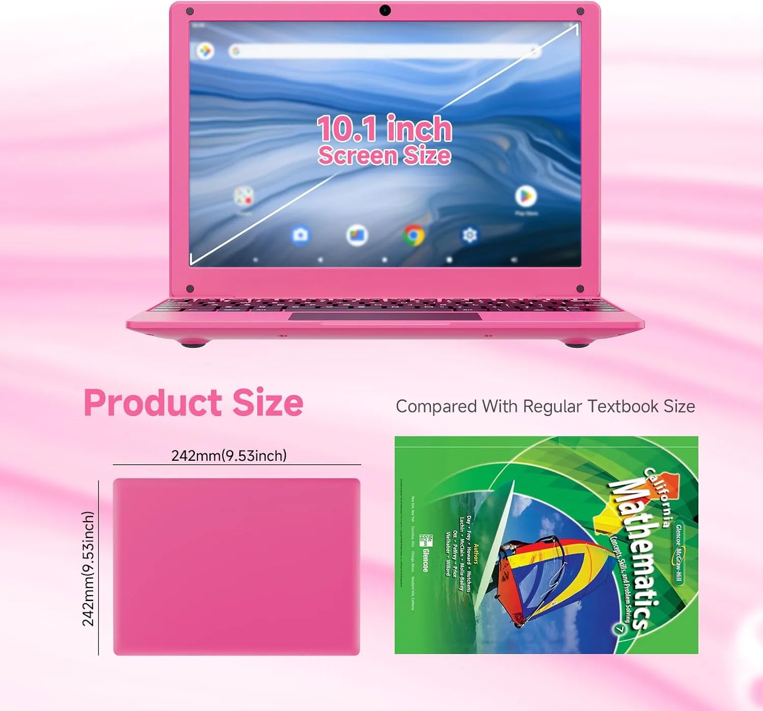 10.1 Inch Mini Netbook, Quad-Core Processor Laptop Computer, 2GB Memory 64GB Storage Android 12 Portable Notebook Built-in Webcam, WiFi & Bluetooth Keyboard & Mouse for Home Schooling & Office Work