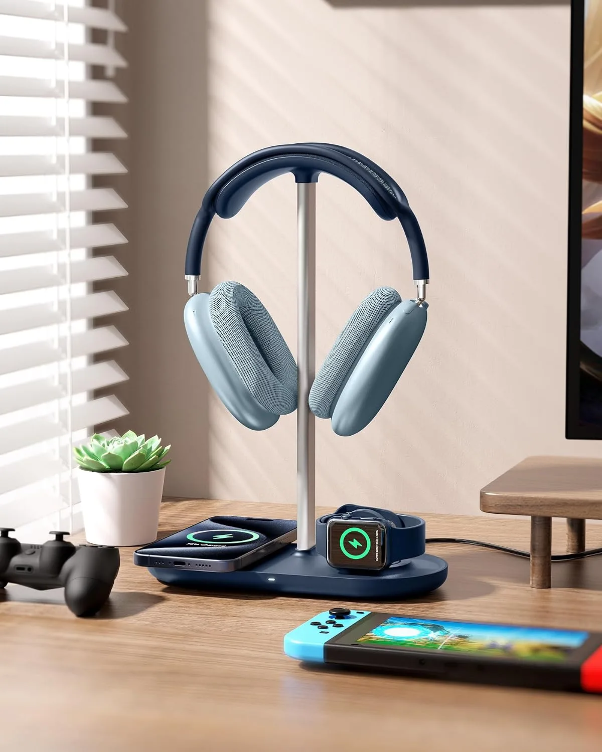 HiWe Headphone Stand, 2-in-1 MagSafe Wireless Charger for iPhone/iWatch