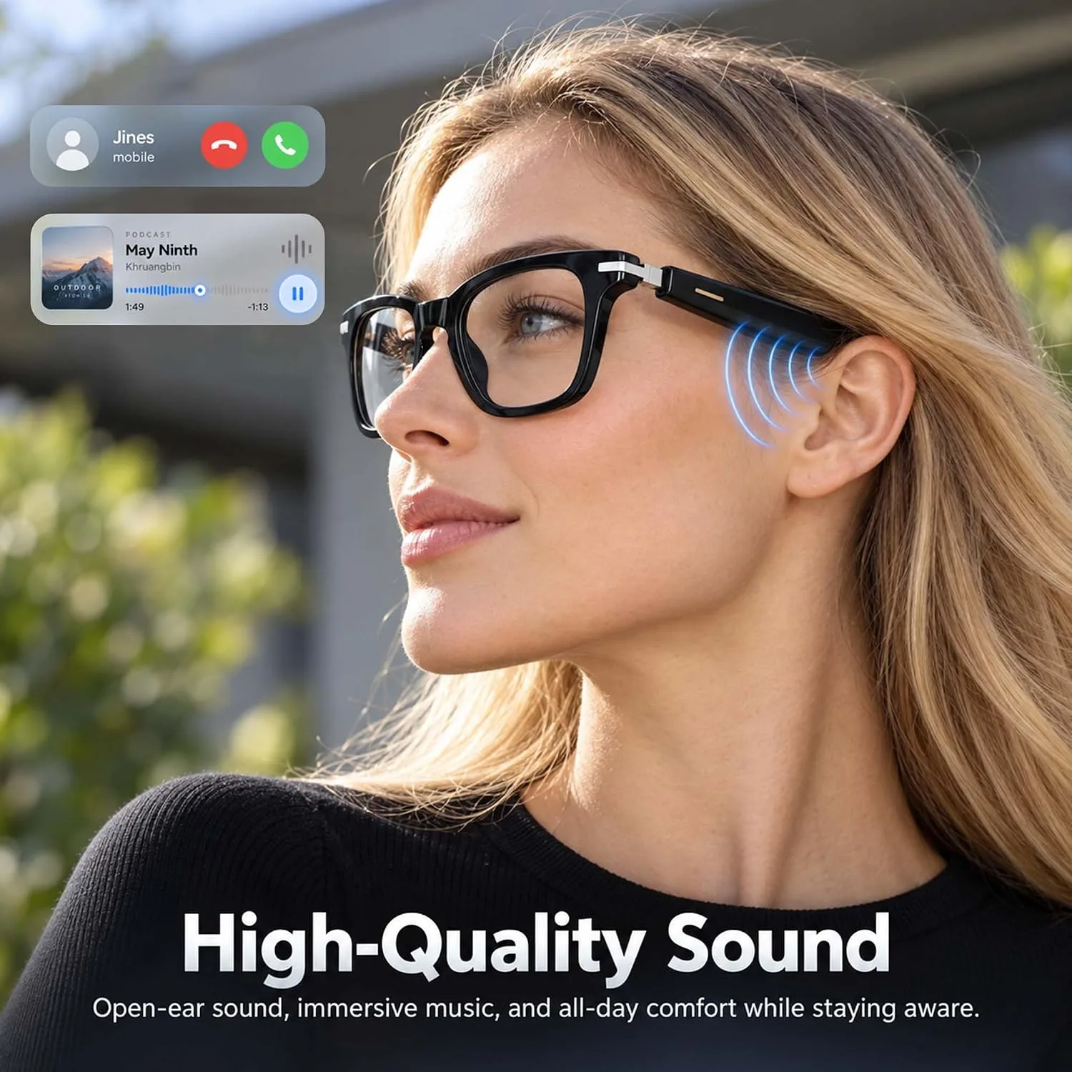 AI Smart Glasses with Real-Time Translation,Bluetooth Glasses for Men Women
