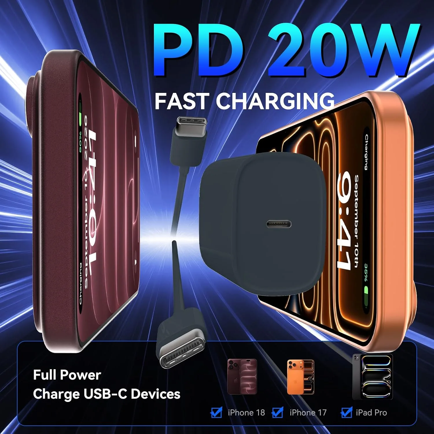 iPhone 18 17 16 Pro Max Charger Fast Charging, 20W iPhone Duo USB C Charger