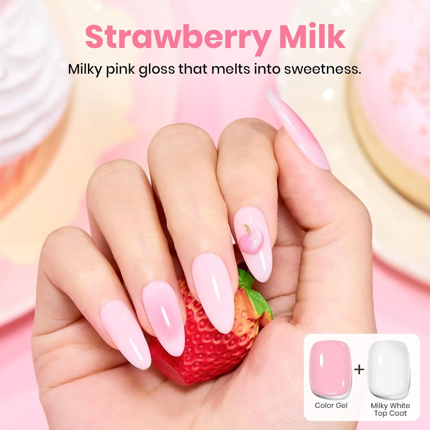 Beetles Milky White Gel Top Coat, 2-in-1 Glossy Top Coat Gel Nail Polish