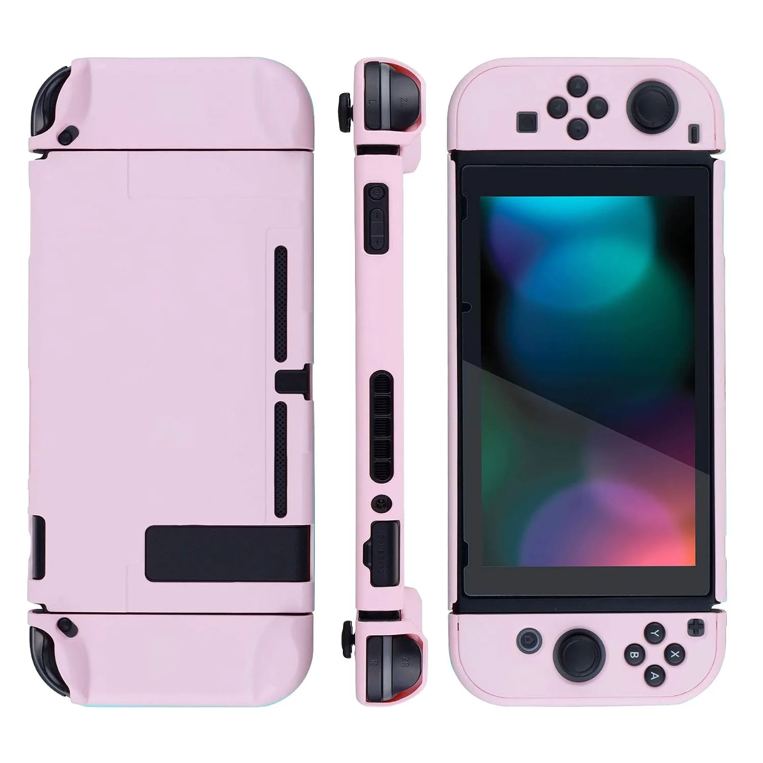eXtremeRate PlayVital Back Cover for Nintendo Switch Console, NS Joycon Handheld Separable Protector Hard Shell, Dockable Protective Case for Nintendo Switch - Peach Blossom Pink (NOT for Switch 2)