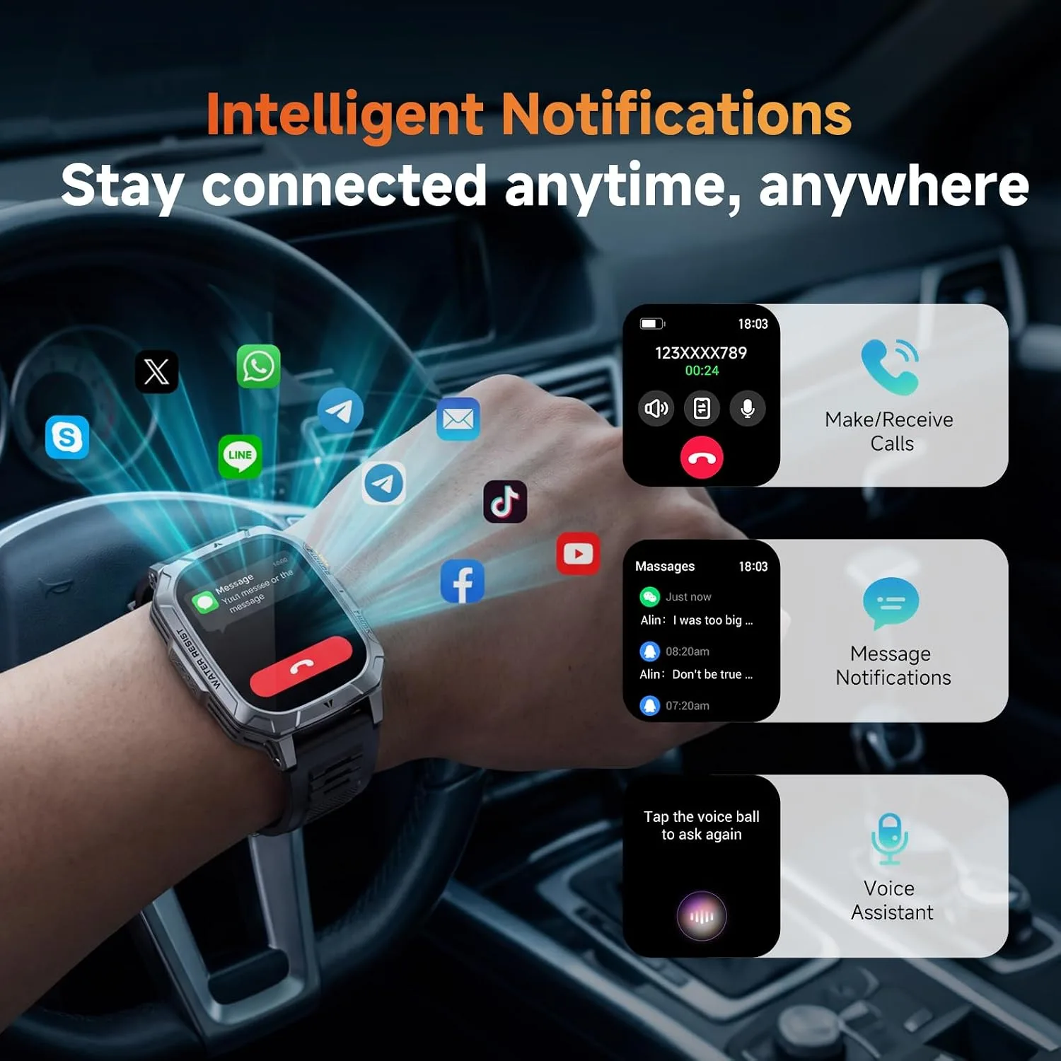Smart Watches for Men, 1400mAh Military Smart Watch with LED Flashlight, 2.01" Fitness Tracker, Bluetooth Call, 100+ Sports, Heart Rate SpO2 Sleep, IP68, Smart Watch for Android Phones & iPhone