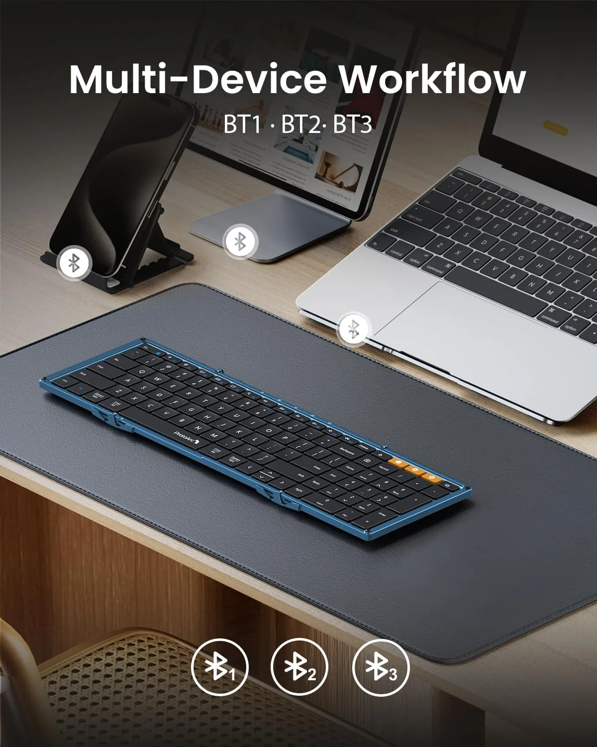 ProtoArc XK01 Full-Size Foldable Bluetooth Keyboard for Travel, Blue