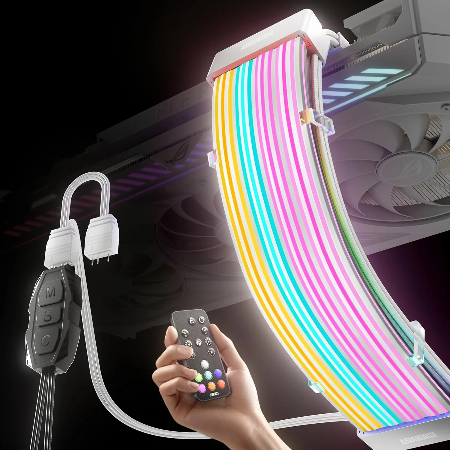 Asiahorse Aurora Pro RGB Cable Cover with 108 Addressable LEDs, RGB Power Cable Cover for Motherboard and GPU/PC Power Supply, 5v 3pin ARGB Sync, Fit for 12+4-Pin/8pin/24pin Power Supply