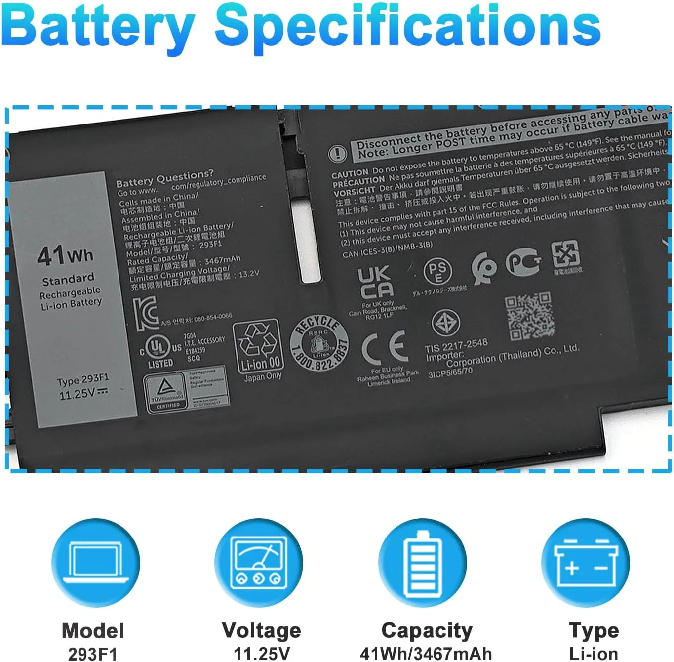 293F1 Laptop Battery for Dell Latitude 5330 5430 5530 7530 Series