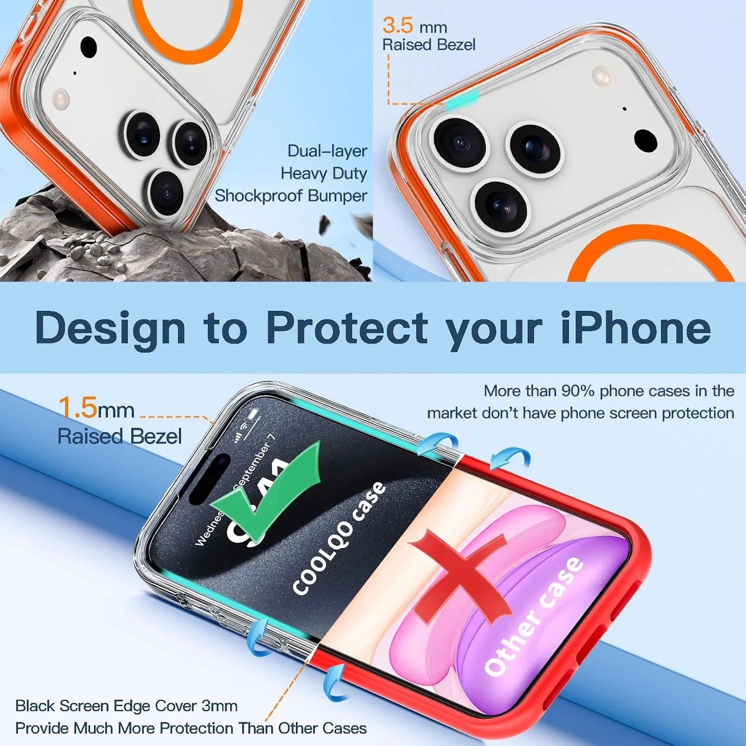 COOLQO Magnetic for iPhone 18/17 Pro Max Case, Crystal Clear, Orange