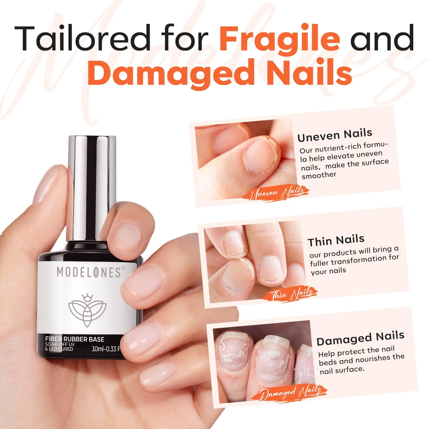modelones Fiber Rubber Base Gel for Nails, 15ml Clear Glass Rubber base Gel