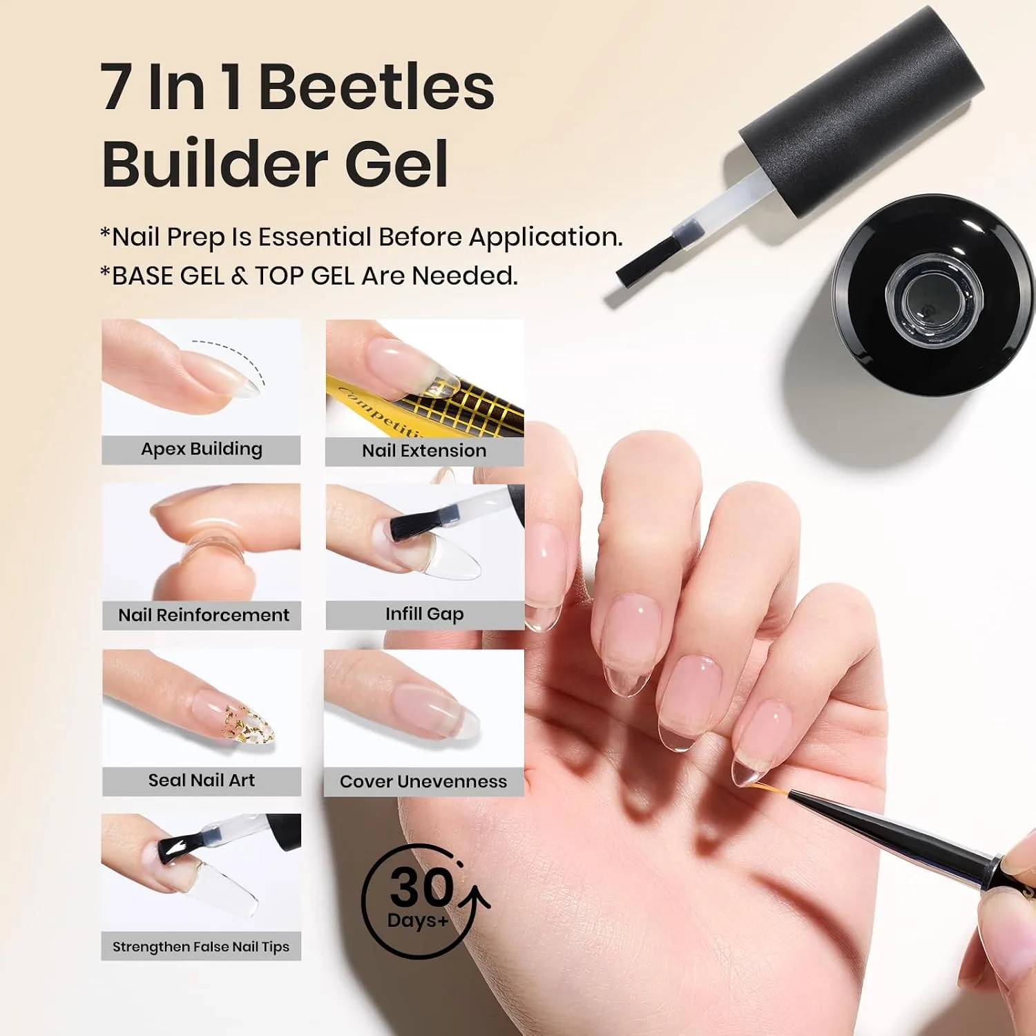 Beetles Builder Gel for Nail and Blooming Gel Set With Nail Brush 2Pcs 15ml