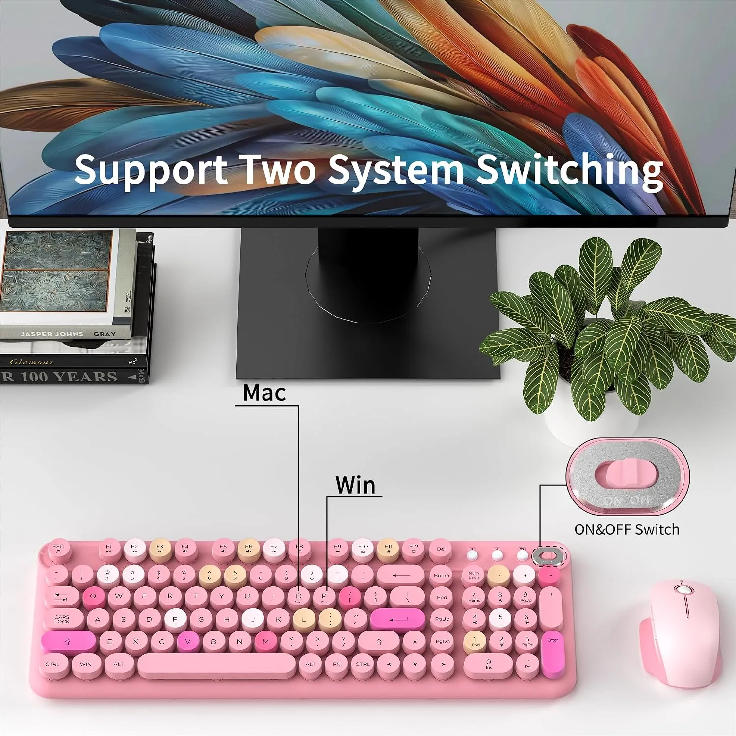 Colorful Wireless Keyboard and Mouse Combo (Pink Colorful)