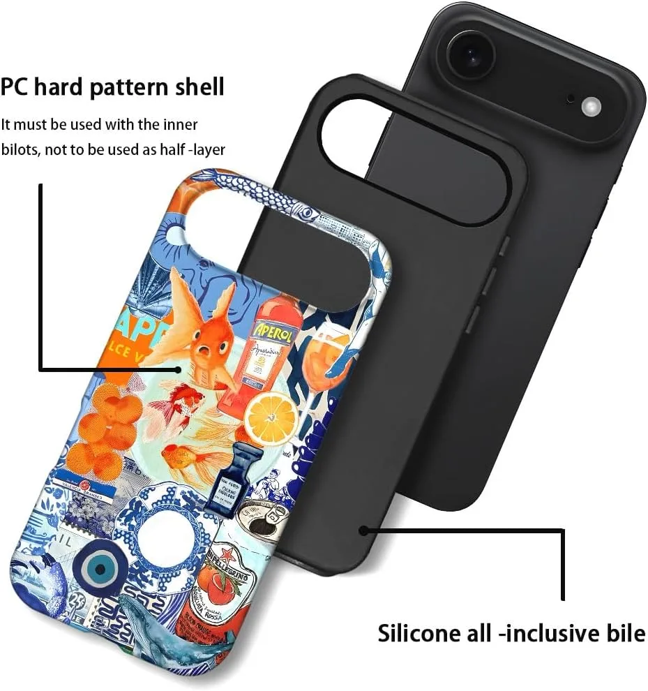 Case Compatible with iPhone 17 Air,Fall Prevention Hybrid 2-Layer Hard Shell Phone Cover for Girls Boys,Fish Orange Collage European