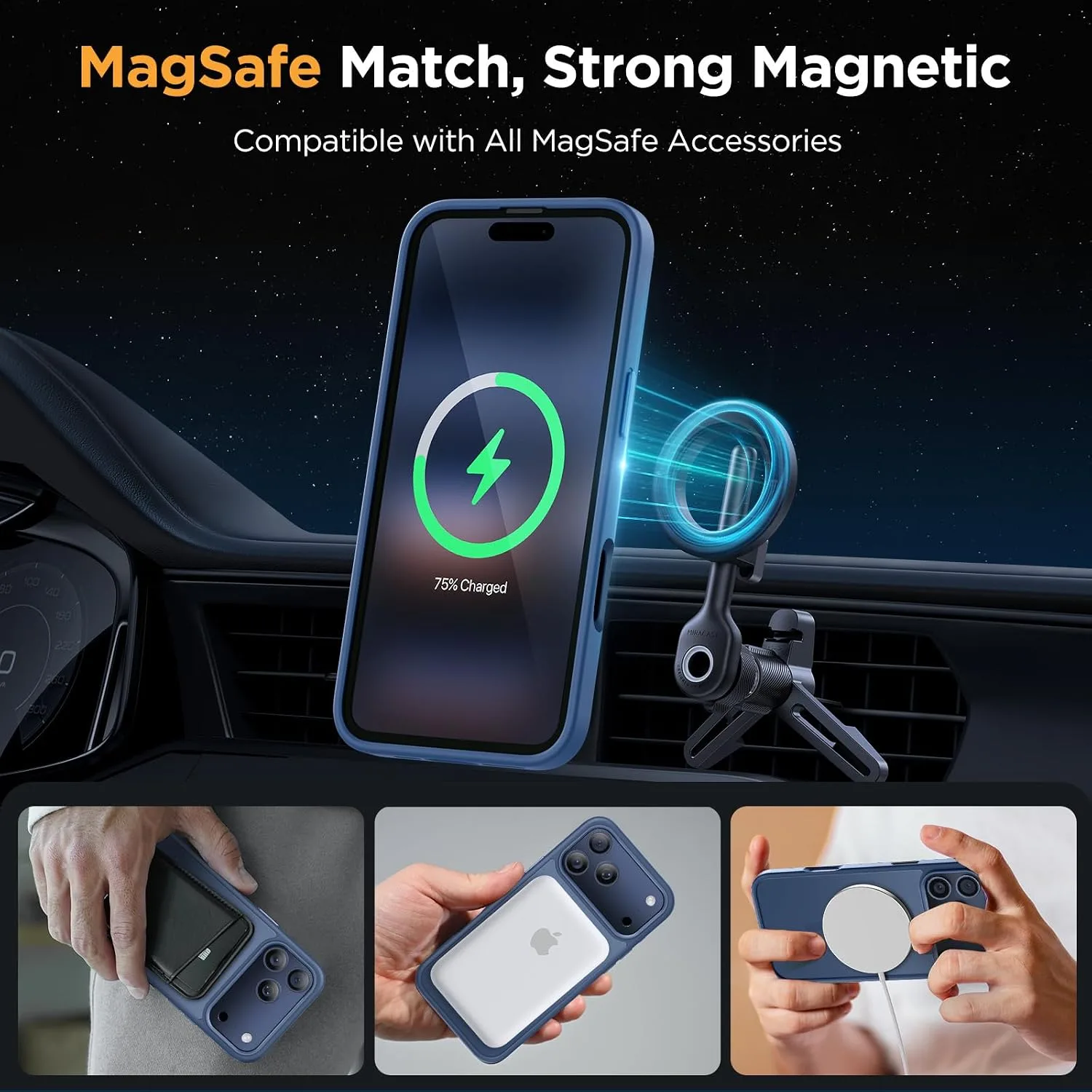 Miracase Magnetic for iPhone 17 Pro Case 6.3" with Screen Protector, [Compatible with MagSafe] Military-Grade Protection, Anti-Fingerprint, Slim Thin Phone Case for 17 Pro Cover, Glass Blue