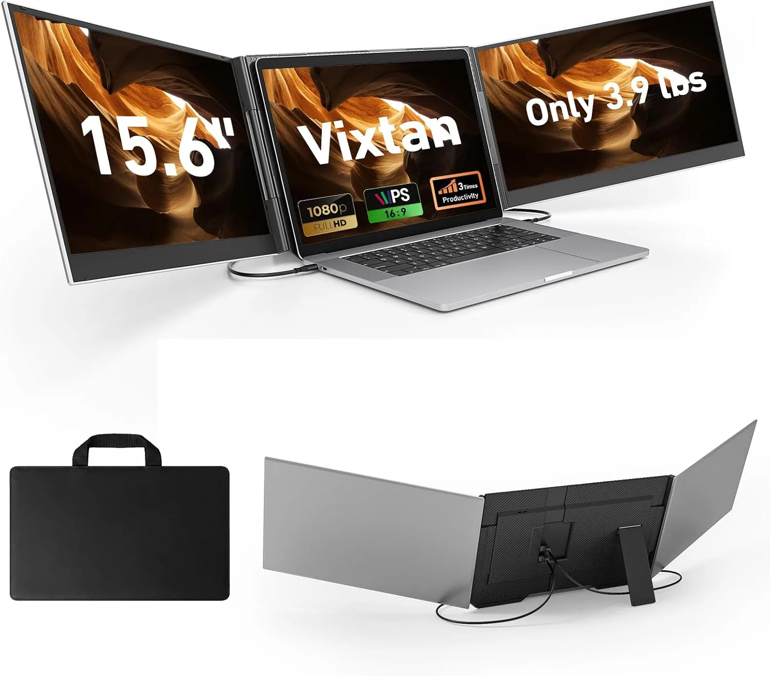 Monitor portátil Vixtan 15.6 pulgadas Triple pantalla para laptop FHD IPS ultradelgado