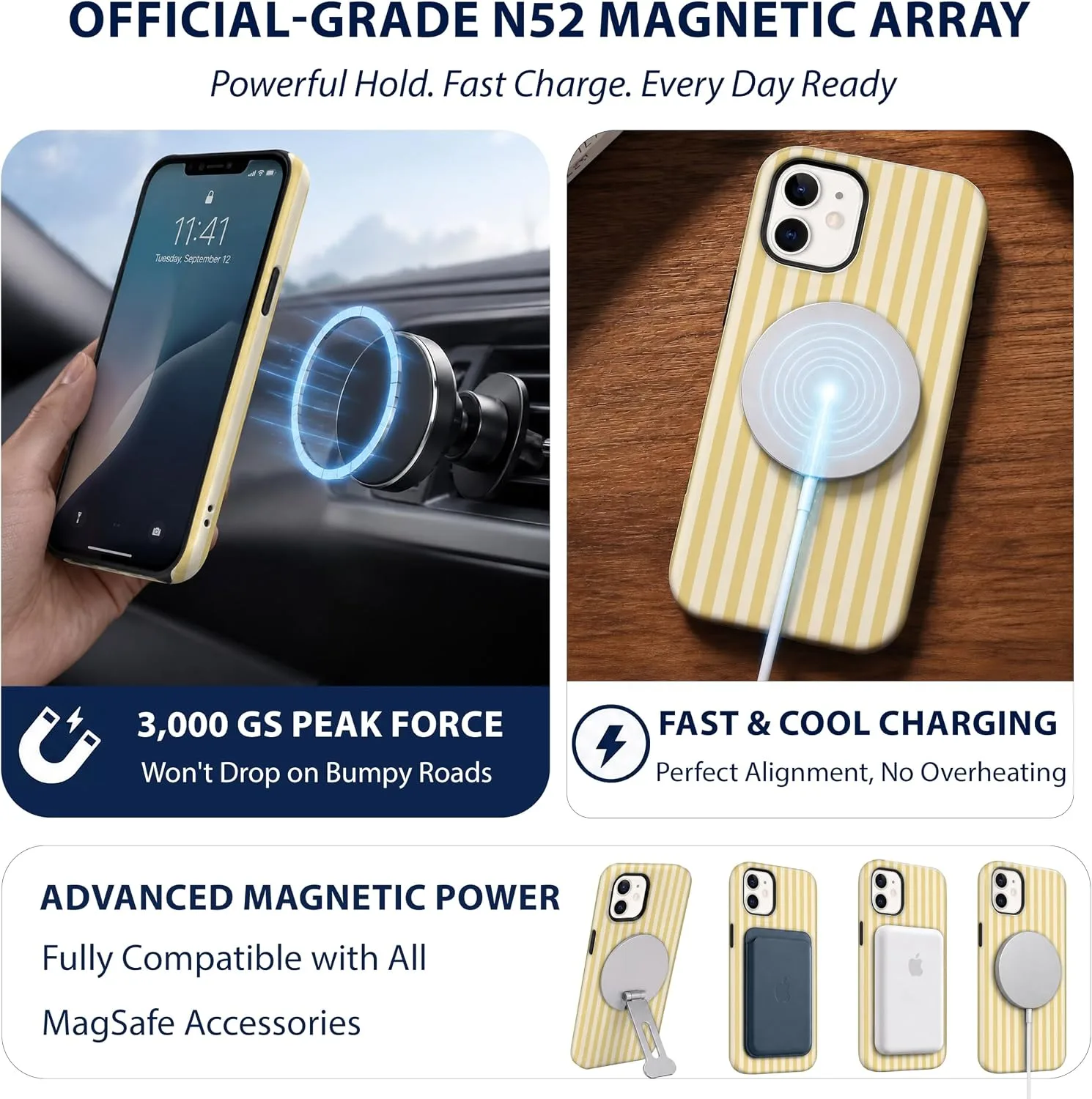Magnetic for iPhone 11 Phone Case, Cute Butter Yellow Striped