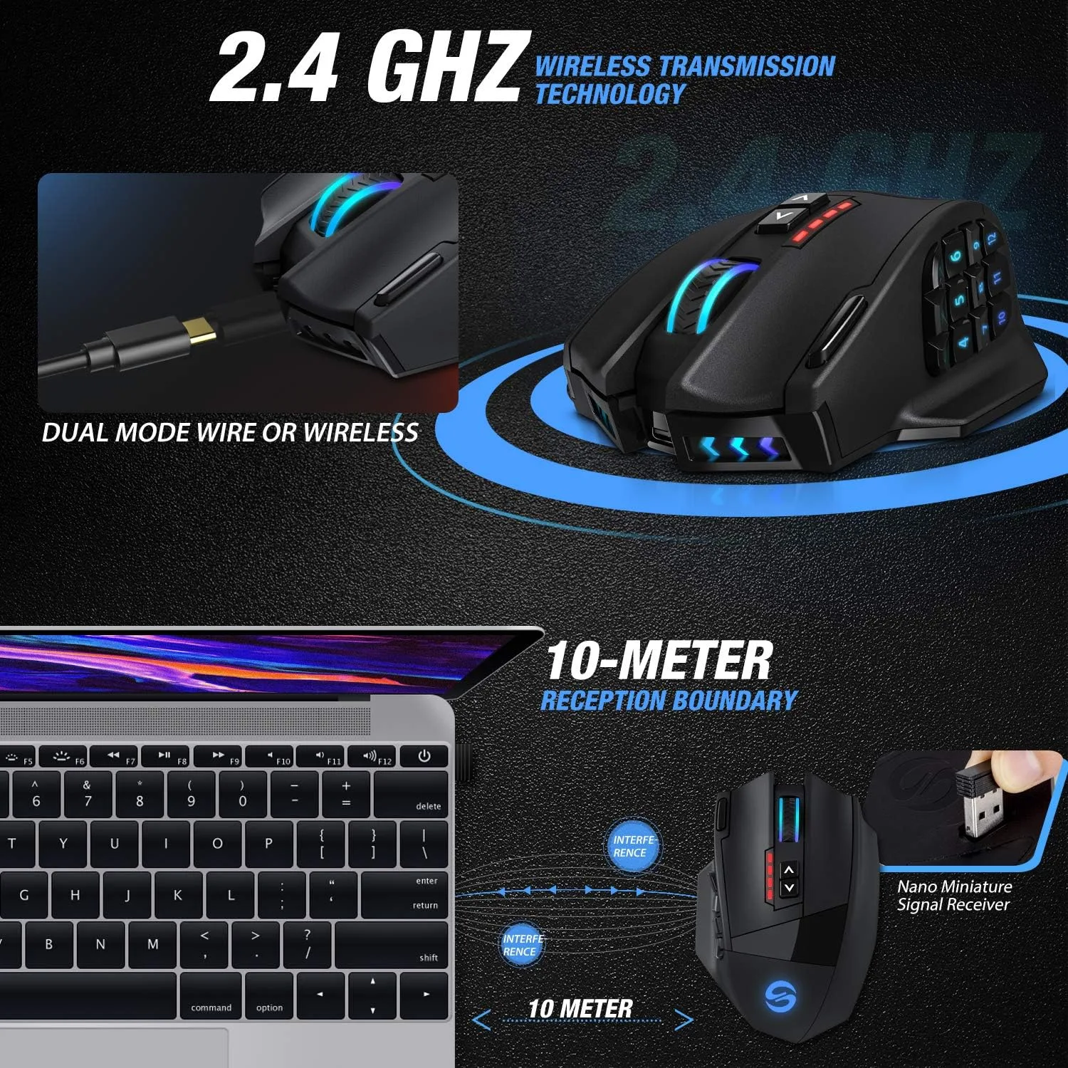 UtechSmart Venus Pro Wireless MMO Gaming Mouse - 16000 DPI RGB
