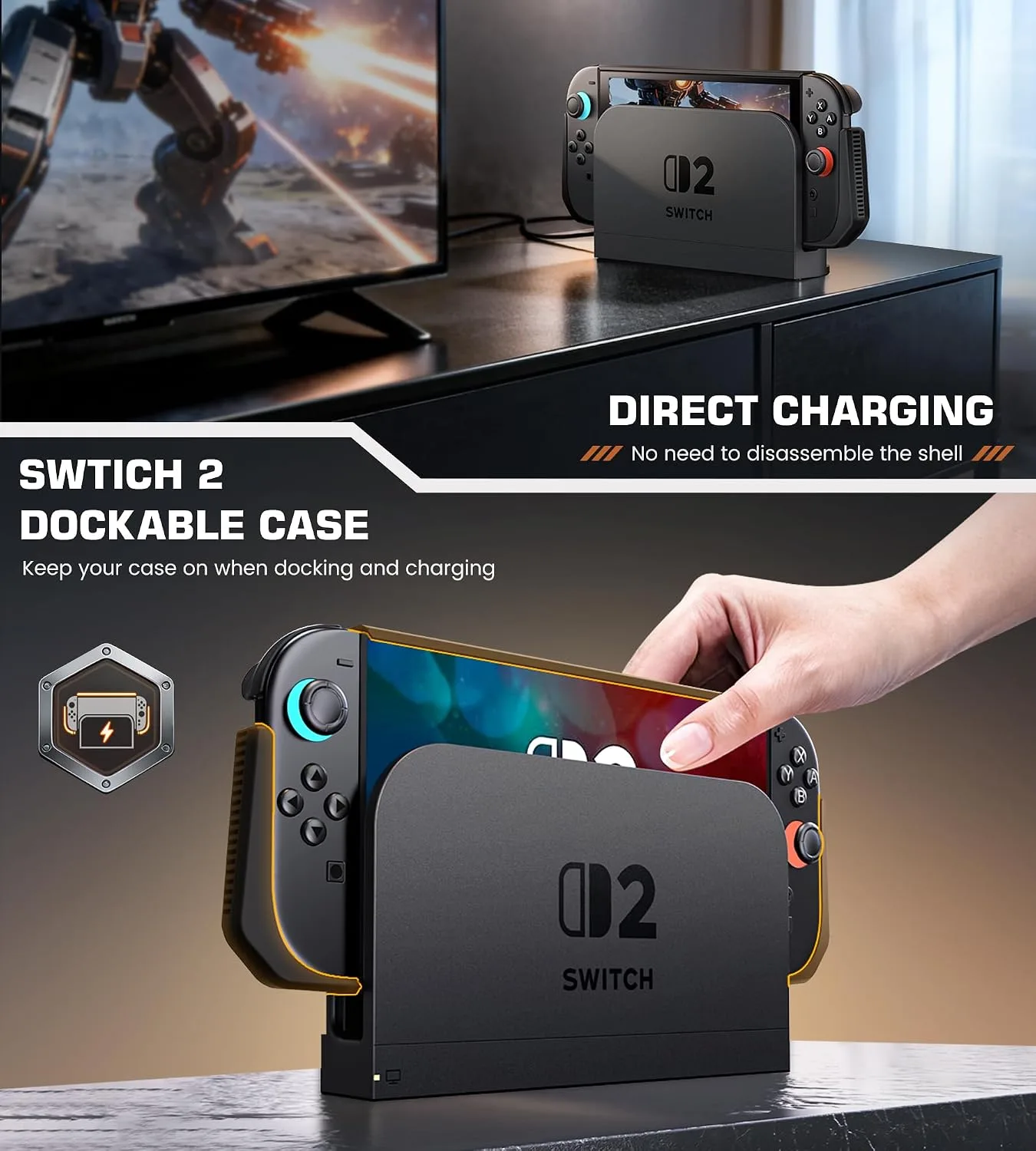 NinABXY Dockable Case for Nintendo Switch 2,[Exclusive Pop-up Joy-Con Quick Release][Scratch&Shock Protection][Stand Compatible] Switch 2 Protective Case with Ergonomic Grip, Hard PC Shell for Switch 2