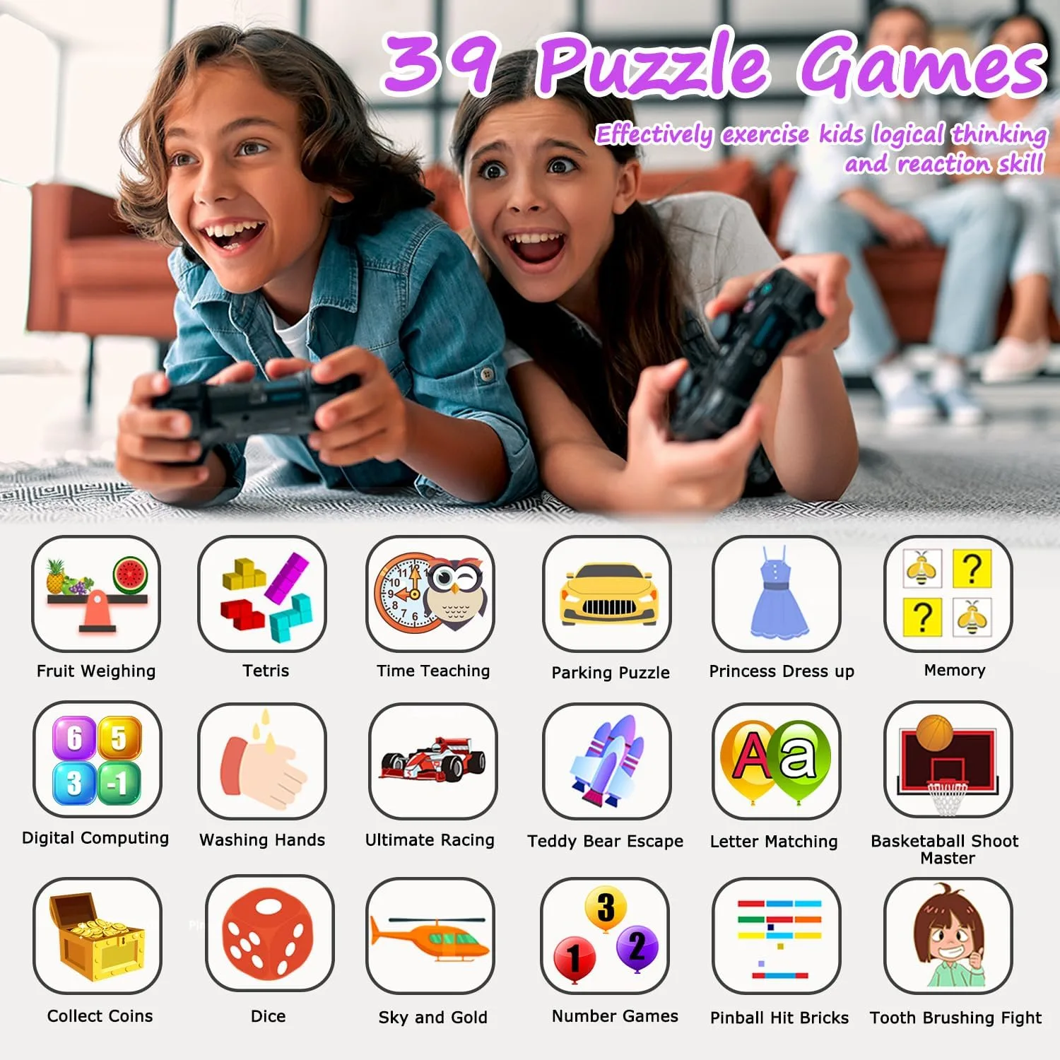 Wiszodet Kids Smart Watch Girls Gifts for Age 5-12 39 Puzzle Games