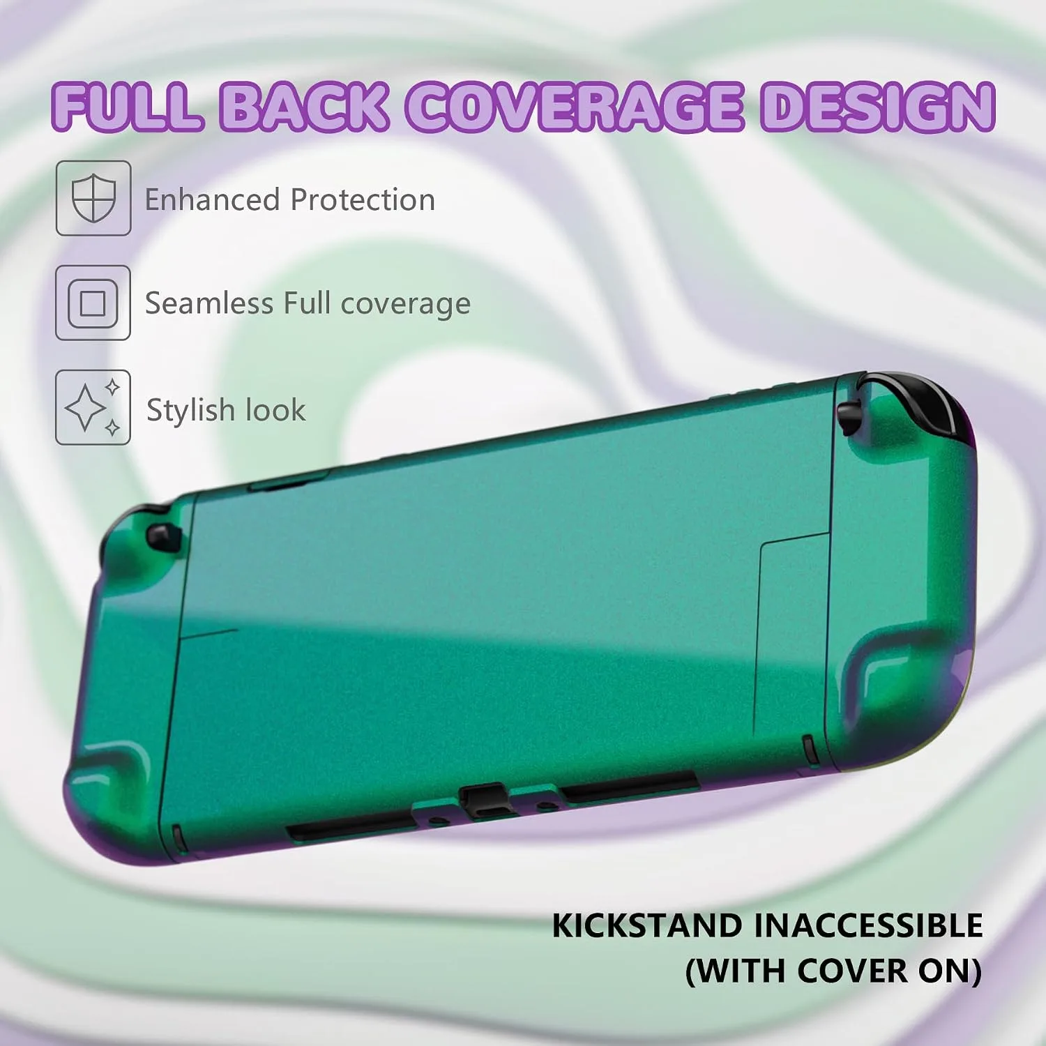 PlayVital Protective Case for Nintendo Switch 2 with Extra Stand & Thumb Grip Caps | Split Design, Dockable Hard Cover Shell for Nintendo Switch 2 | Solid Color Series, Chameleon Green Purple