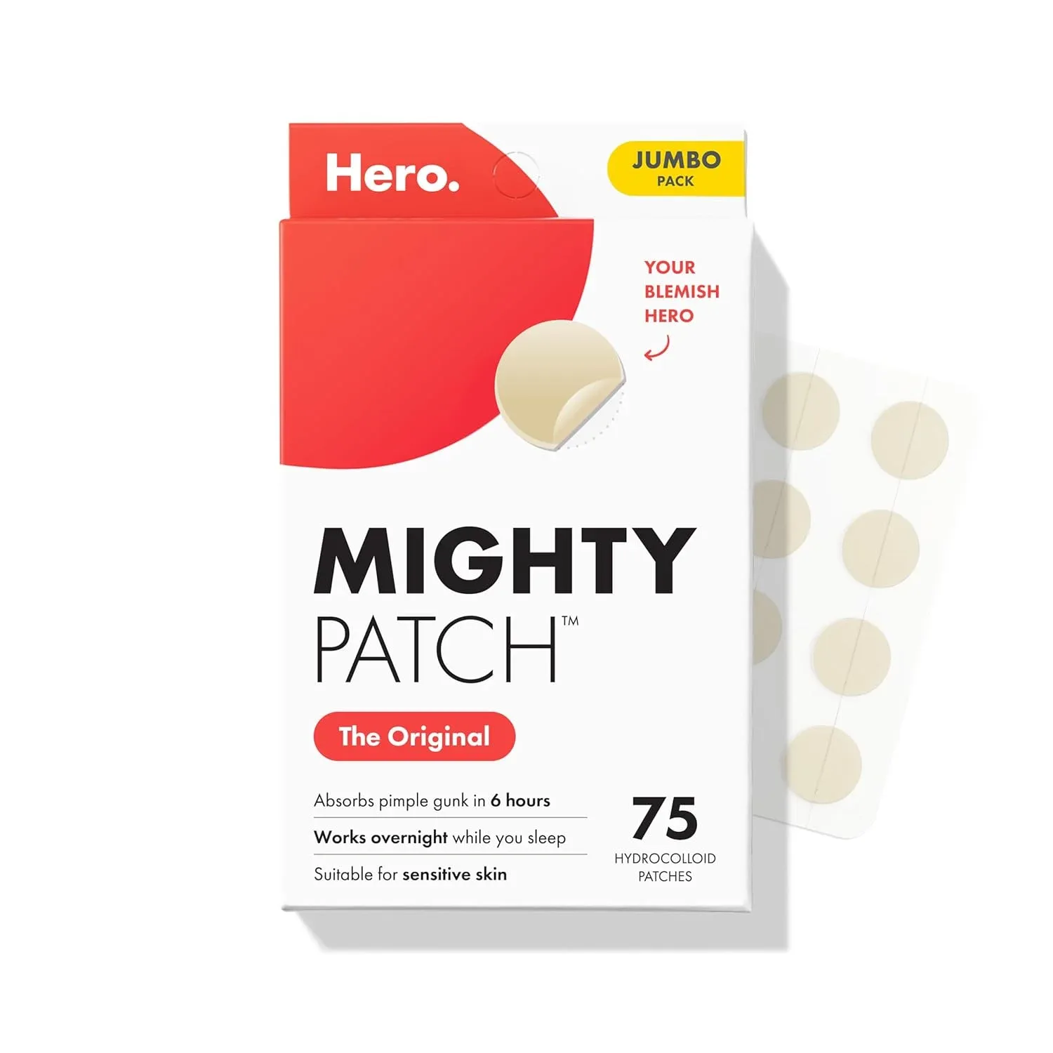 Parches para acné Mighty Patch Hero Cosmetics Original Nocturnos 72 unidades