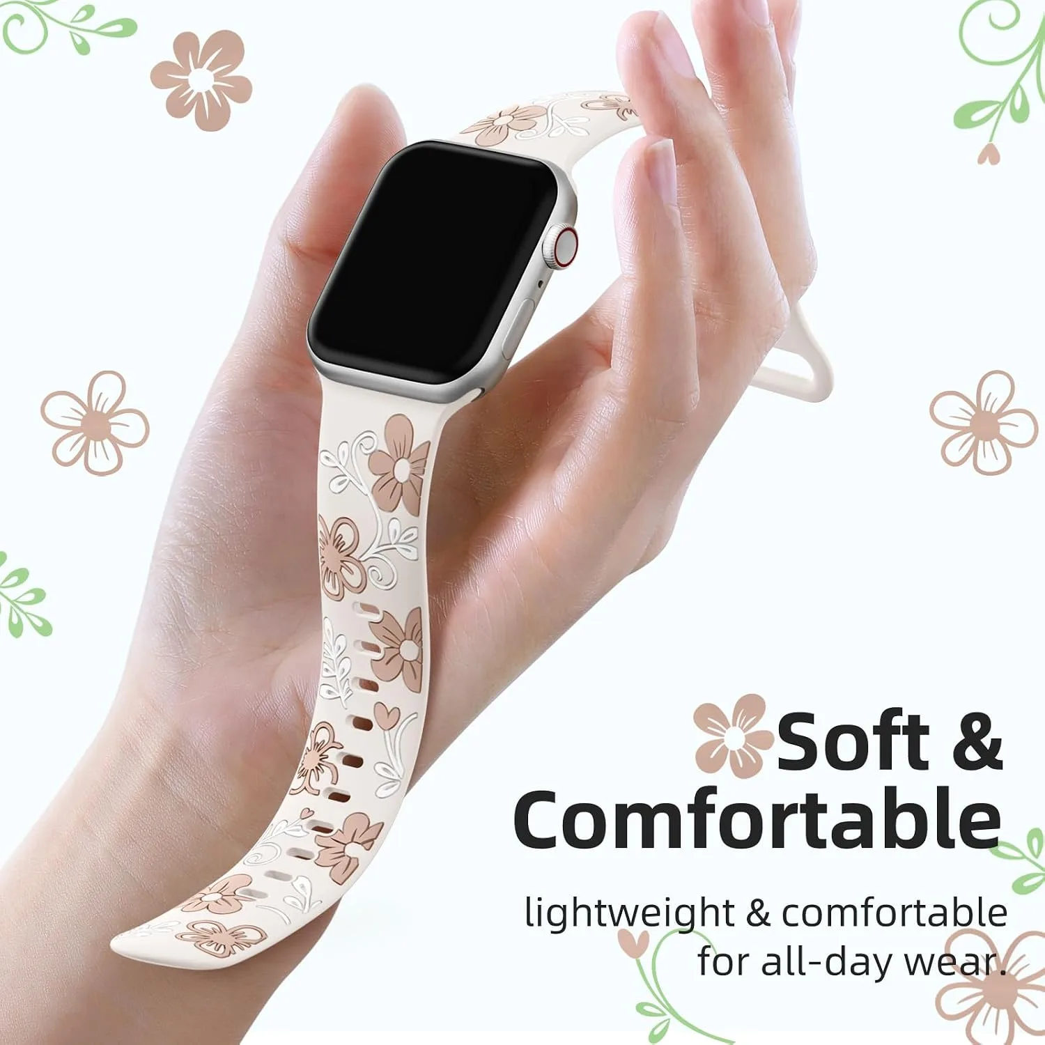 Witzon Floral Silicone Band Compatible with Apple Watch Bands For Women