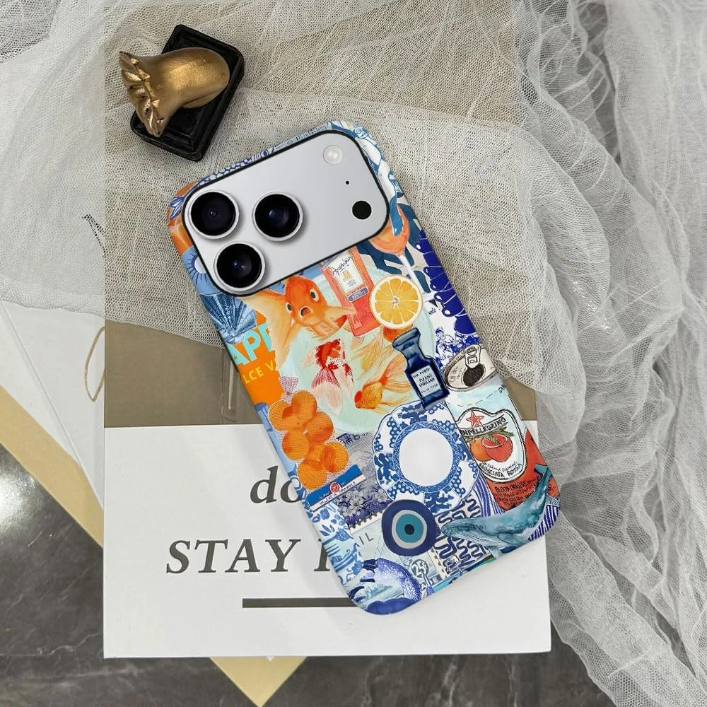 Case Compatible with iPhone 18 Pro/iPhone 17 Pro,Fall Prevention Hybrid 2-Layer Hard Shell Phone Cover for Girls Boys,Fish Orange Collage European