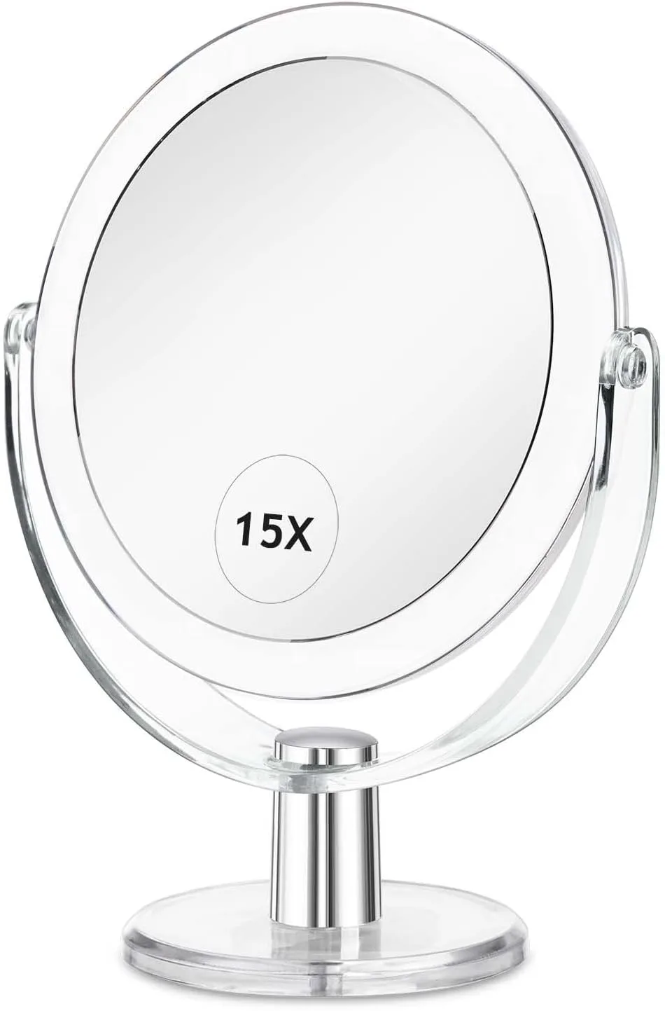 CLSEVXY Vanity Makeup Mirror with Stand, 1X/15X Magnification Double Sided 360 Degree Swivel, Portable Table Desk Counter top Magnifying Mirror, Tabletop Mirror for Bedroom or Dorm Room, 6.25 Inch