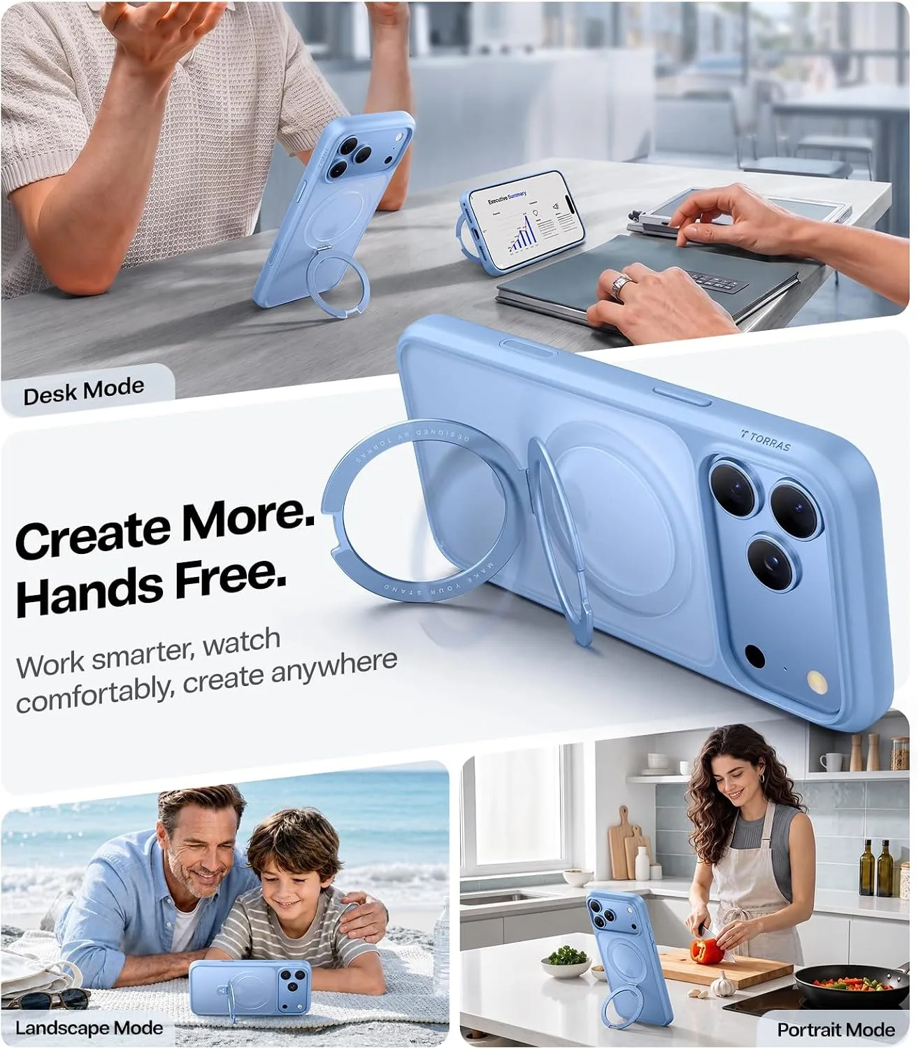 TORRAS Glacier Blue for iPhone 18 Pro Max Case, Magnetic Stand Hands-Free