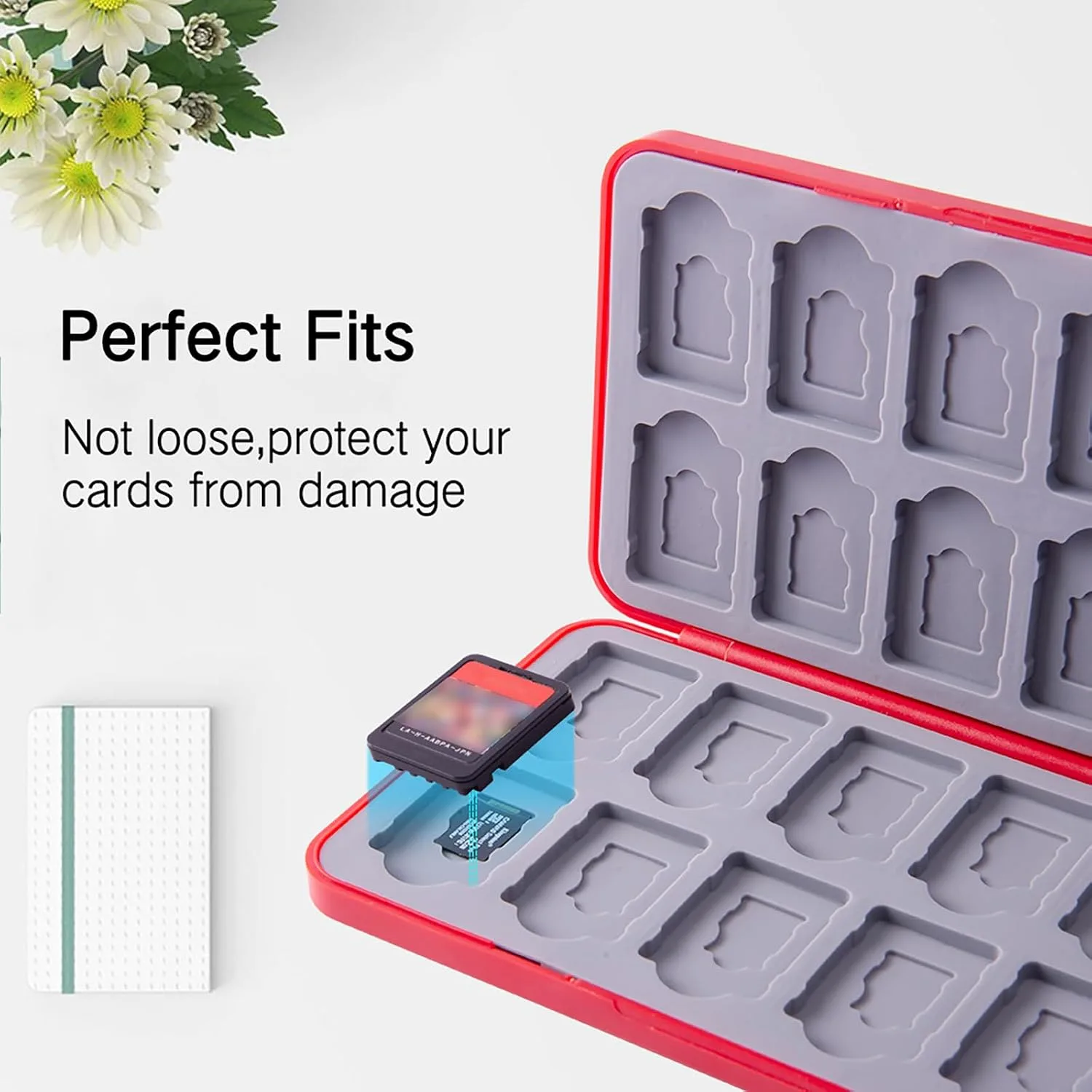 PERFECTSIGHT Cute Game Card Case Compatible with Nintendo Switch/ Switch Lite/ OLED 24 Game Holder Cartridge Case for Game and SD Cards, Kawaii Portable Compact Storage Box, Leaf