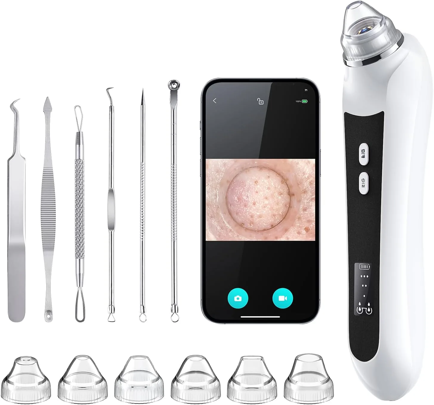 HD Camera USB Blackhead Remover, 3 Modes 6 Heads for Men Women(Deep Black)