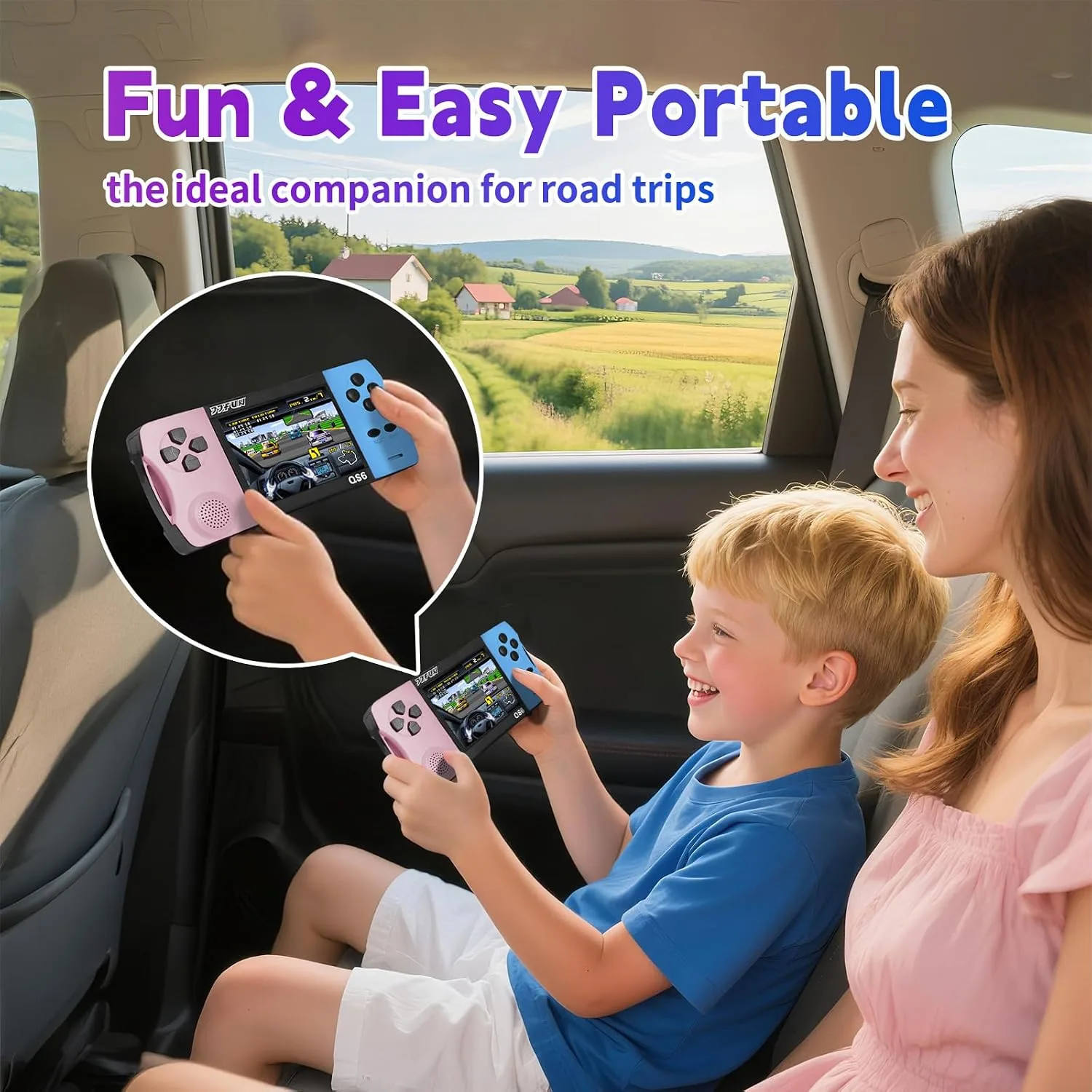 Handheld Game Console for Girls, 216 Retro Games Built-in, 3.5'' HD IPS Screen, Rechargeable Mini Portable Video Game Player for Travel & Car Trips, Gift for Kids-Pink Blue