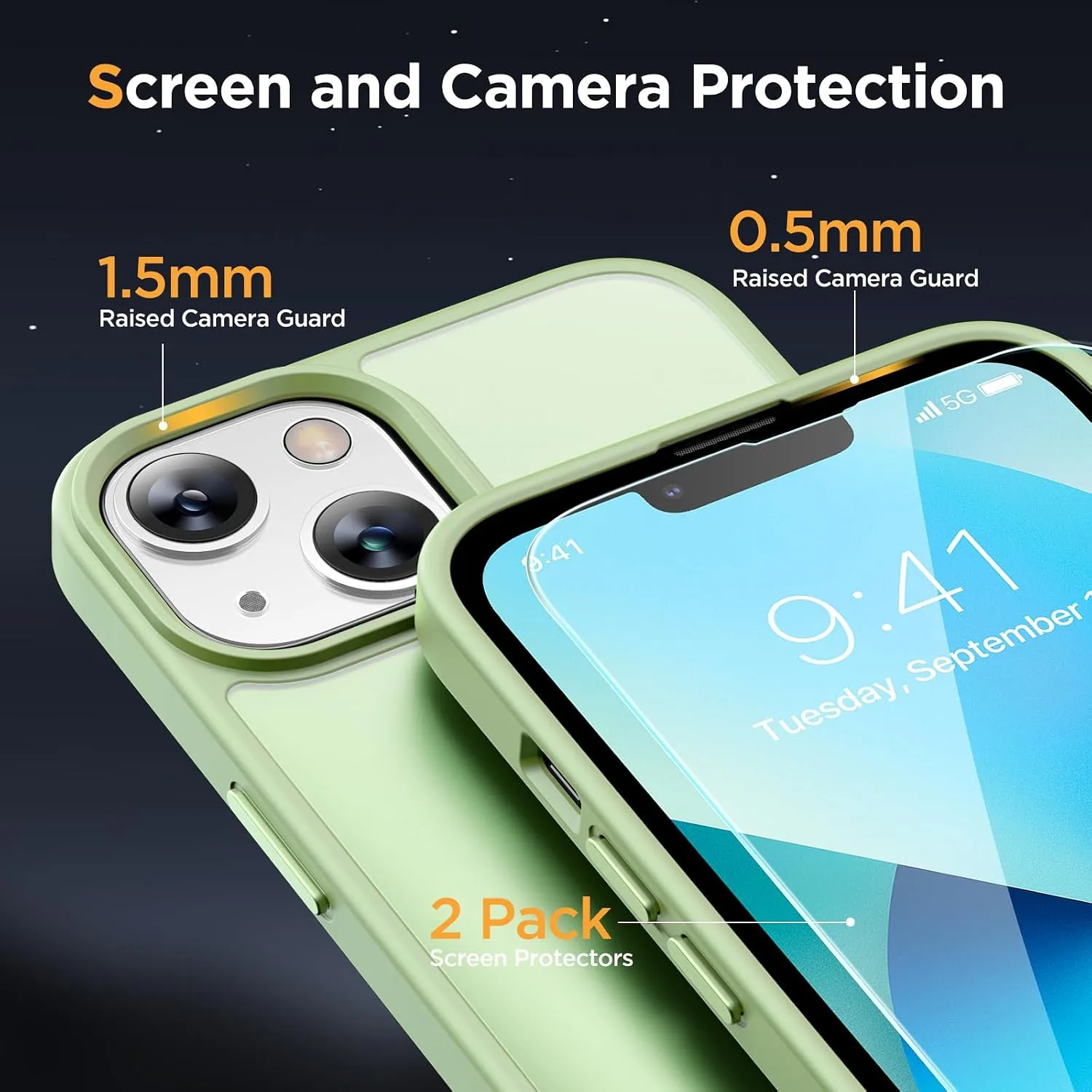 Miracase Magnetic for iPhone 13 Case 6.1 inch (Compatible with MagSafe)（with 2X Screen Protectors） Military-Grade Protection, Anti-Fingerprint Translucent Matte Phone Case Cover, Light Green