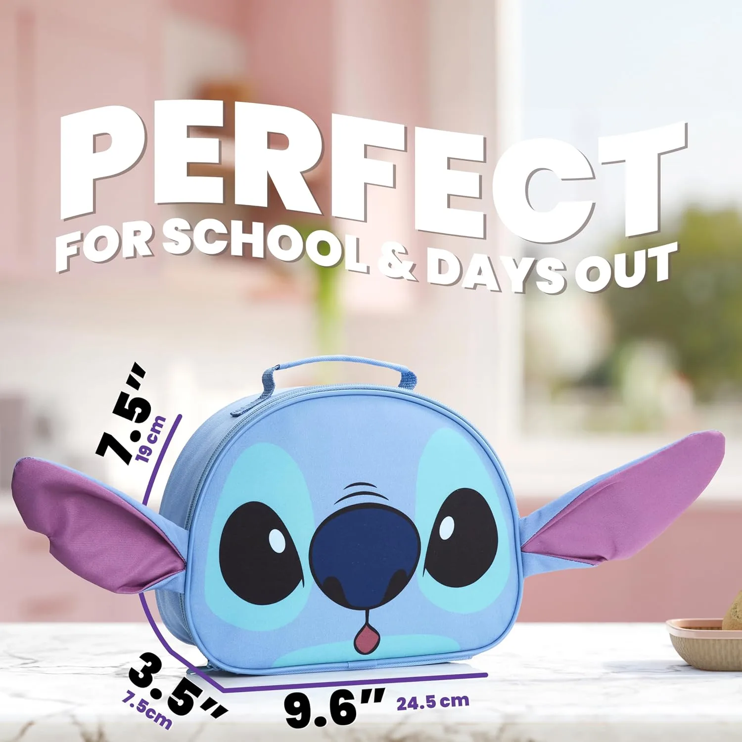 Disney Stitch Lunch Bag for Kids with Insulated Lining Portable Lunch Cooler Bag for School Travel Holidays Trips School Supplies