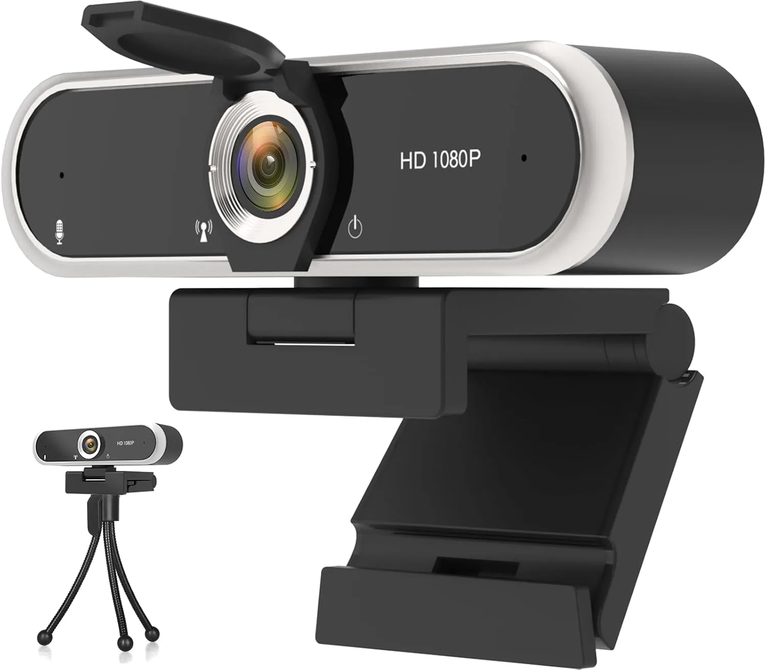Webcam 1080P with Microphone & Privacy Cover for PC/Laptop, USB Computer Camera Plug & Play with Auto Light Correction for Video Calls, Live Streaming Gaming & Online Meetings