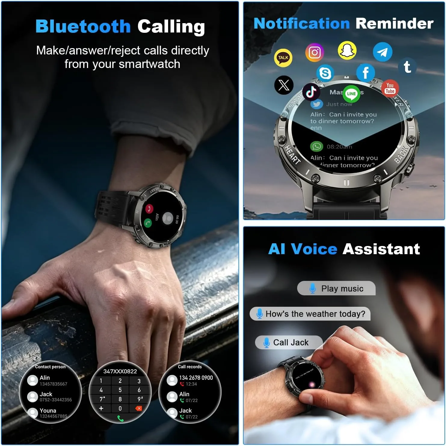 Smart Watch for Men Fitness Tracker: Waterproof Make Answer Call Running Digital Mens Watches Military Smartwatch Android Phone iPhone Samsung Compatible SpO2 Sleep Heart Rate Monitor Step Pedometer