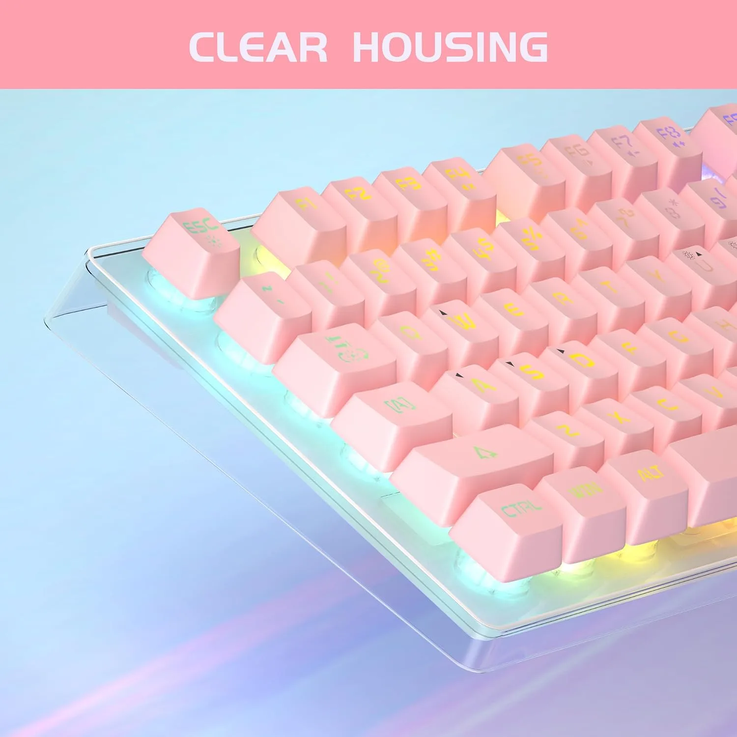 Gaming Keyboard and Mouse Combo, K1 RGB LED Backlit Keyboard with 104 Keys Computer PC Gaming Keyboard for PC/Laptop (Pink)