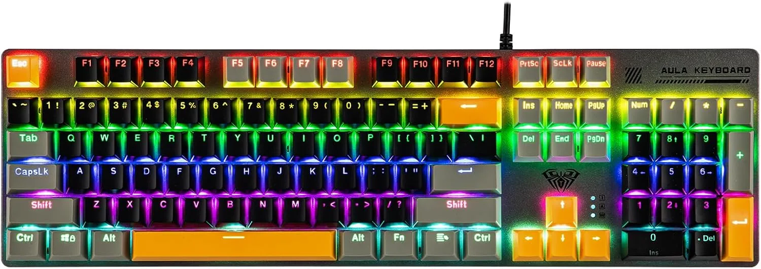 Teclado Gamer MechLands Aula S500 Cableado Mecánico 104 Teclas RGB Azul