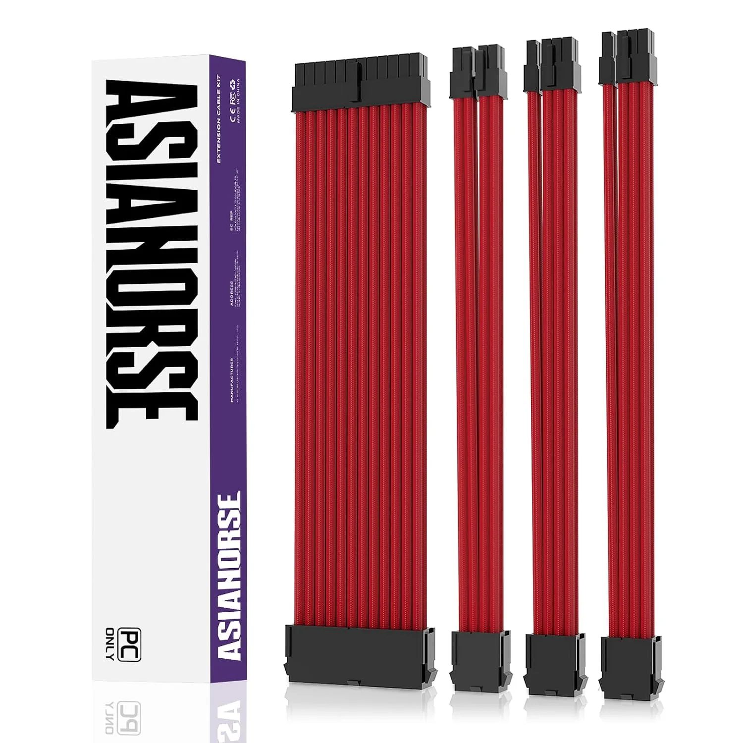 Cable de extensión PSU AsiaHorse 18AWG 30cm con funda trenzada y kit de peines para GPU y placa madre