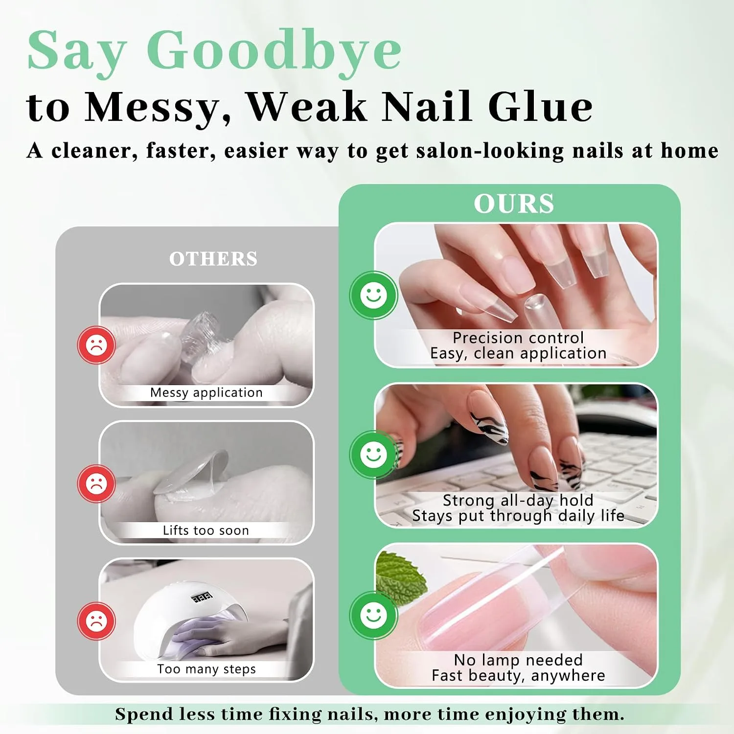 Leykosh Super Strong Nail Glue for Press Ons, Semi Solid, No UV Lamp Needed