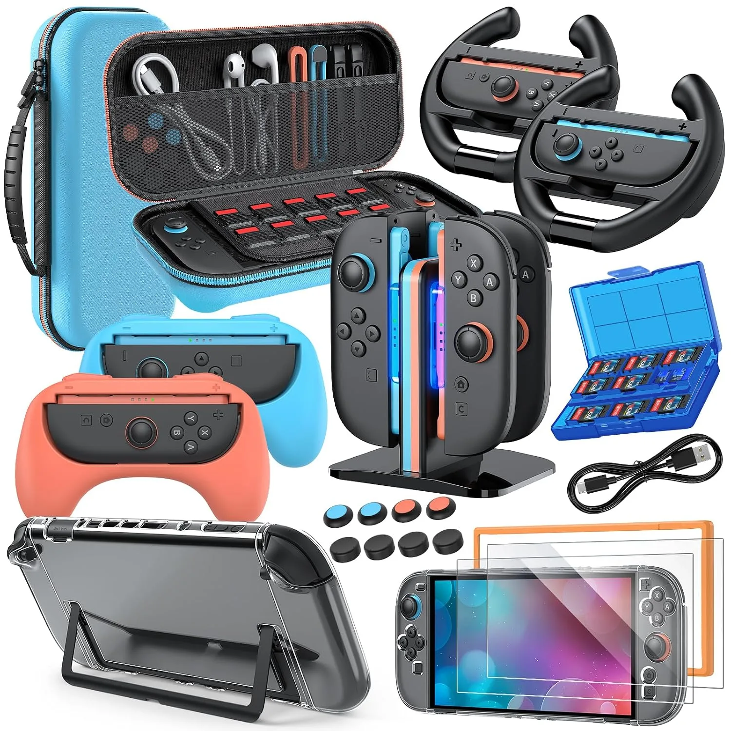 Switch 2 Accessories, 20-in-1 Bundle Case for Nintendo Switch 2 (Blue)
