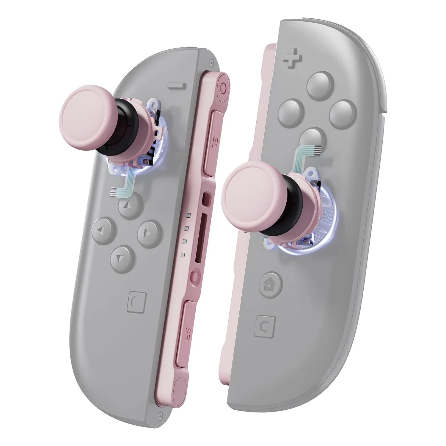 eXtremeRate Replacement 3D Joystick & Thumb Grips & Side Rail Shell Buttons for Nintendo Switch 2 JoyCon, Console Rail Stickers Left Right Analog Thumbsticks Caps for Switch 2 - Cherry Blossoms Pink