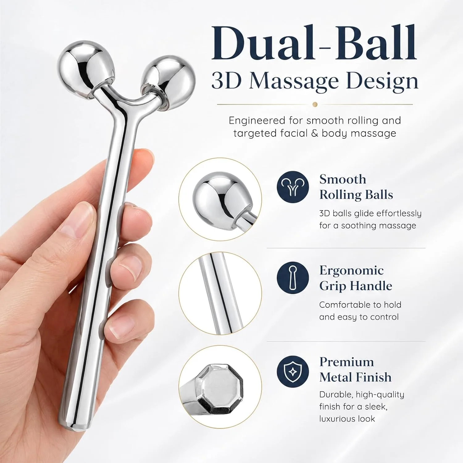 Tekson Faical Roller Massager, 3D Metal Face Massage Tool for Reduce Puffiness, Remove Eye Wrinkles, Face Lift, Increase Firmness, Anti-Aging, Skin Tightening (Zinc Alloy)