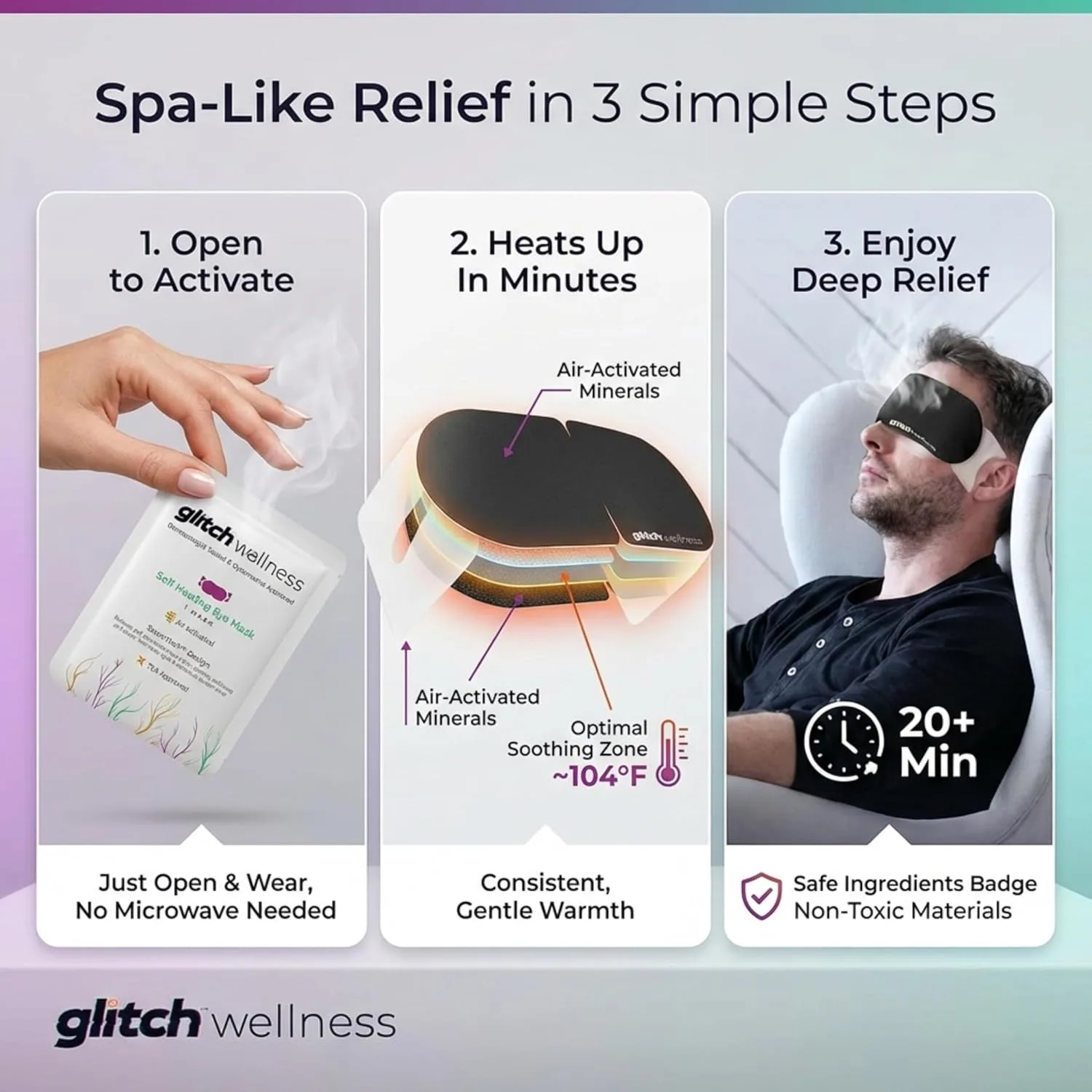 Glitch Self-Heating Steam Eye Mask - Dry Eyes & Stress Relief, Warm Moist