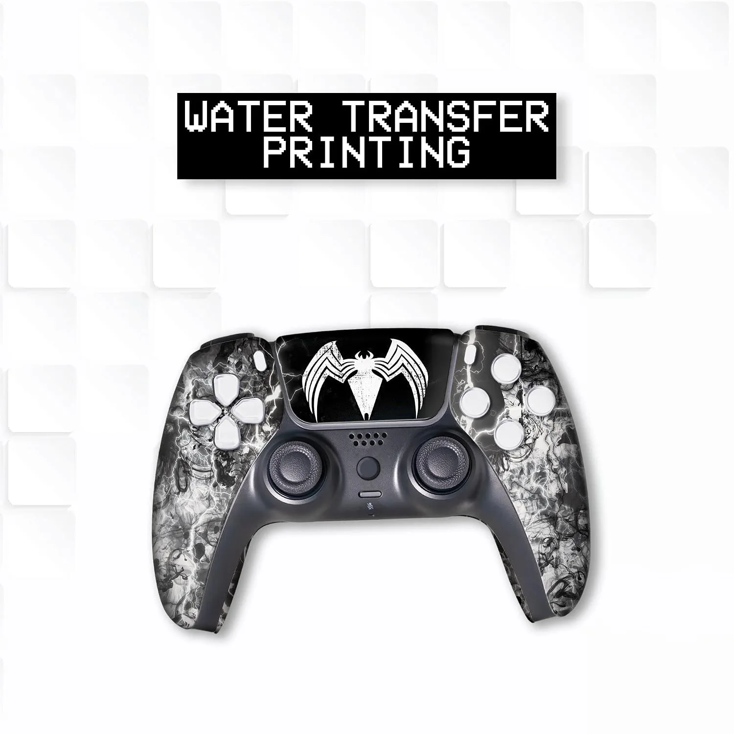 Vennom Custom PS-5 Controller Wireless compatible with Play-Station 5 Console by BCB Controllers | Proudly Customized in USA with Permanent HYDRO-DIP Printing (NOT JUST A SKIN) (MODDED)