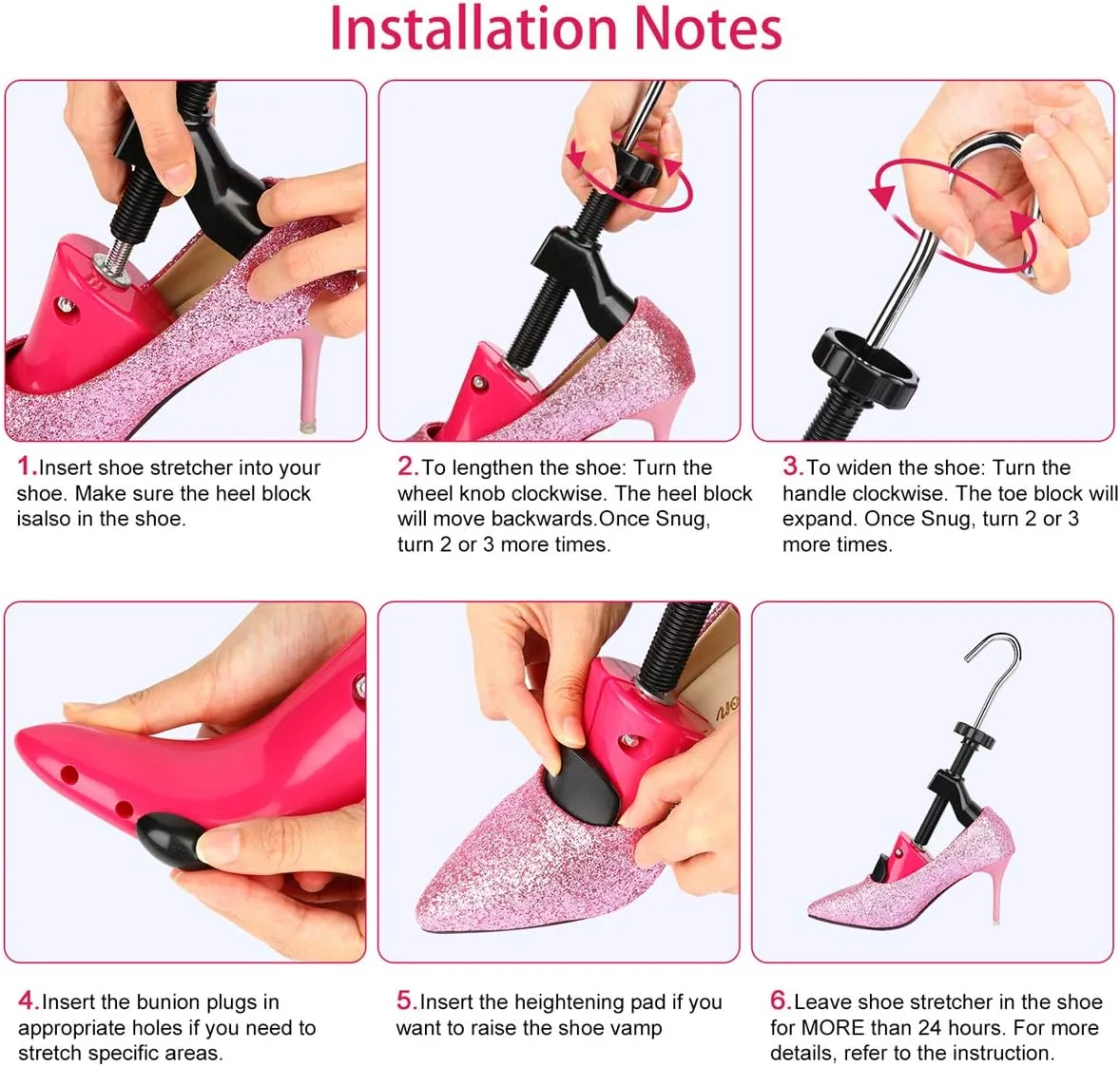 JJDPARTS Plastic & Wooden Shoe Stretcher, Pair 4-Way Shoe Expander Widener Shoe Tree Extender for Women Men