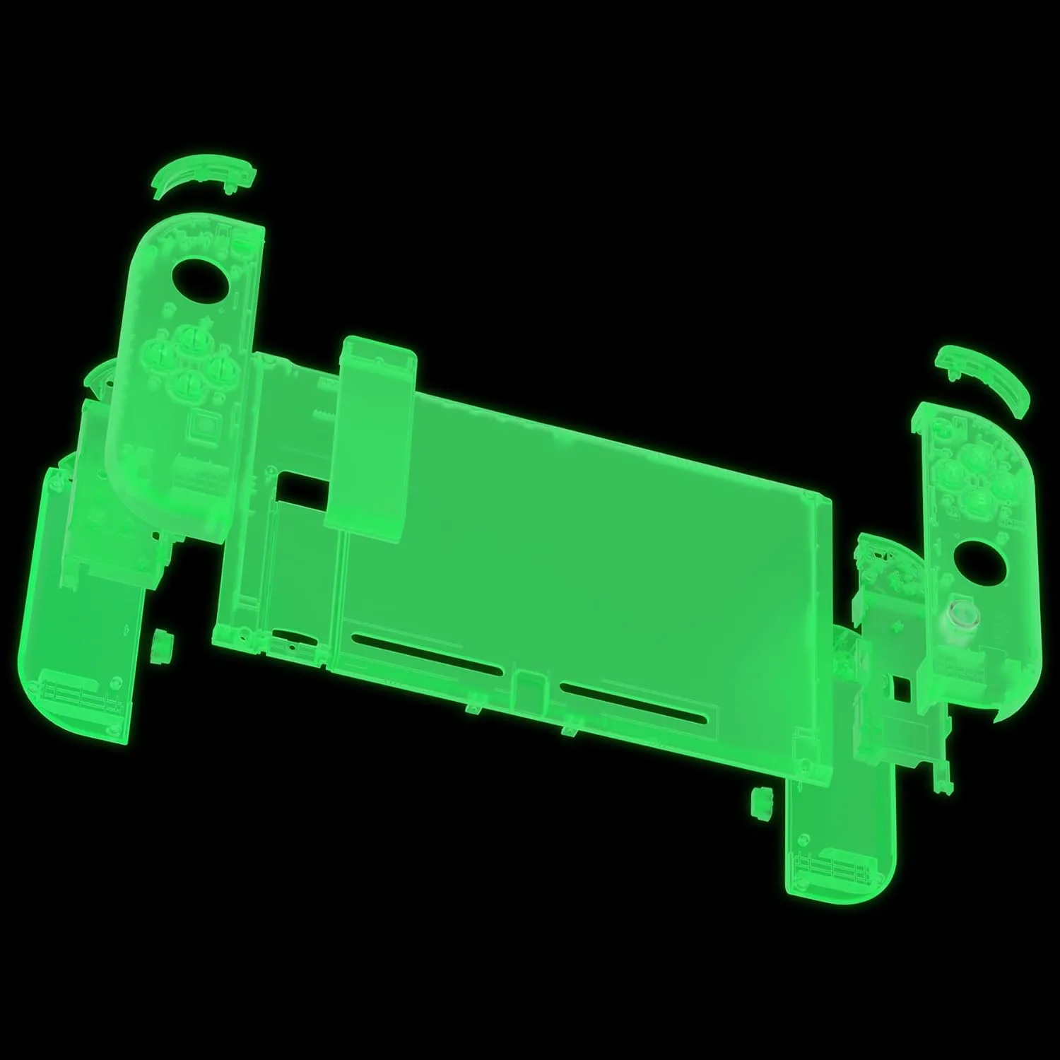 eXtremeRate DIY Replacement Shell Buttons for Nintendo Switch, Back Plate for Switch Console, Housing with Colorful Buttons for Joycon Handheld Controller - Glow in Dark - Green [No Electronics Parts]