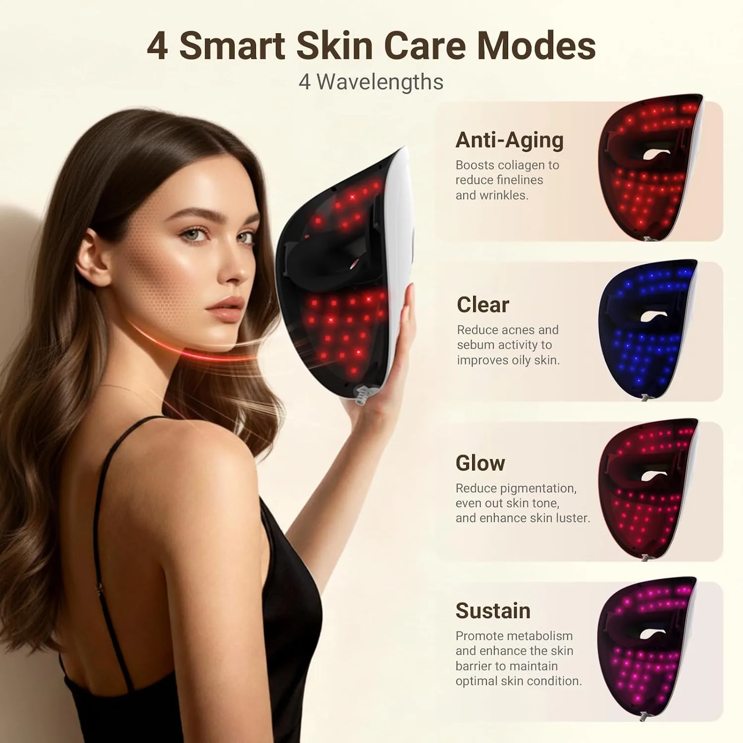 3-in-1 LED Face Mask, FDA-Cleared Red Light Therapy Mask for Face