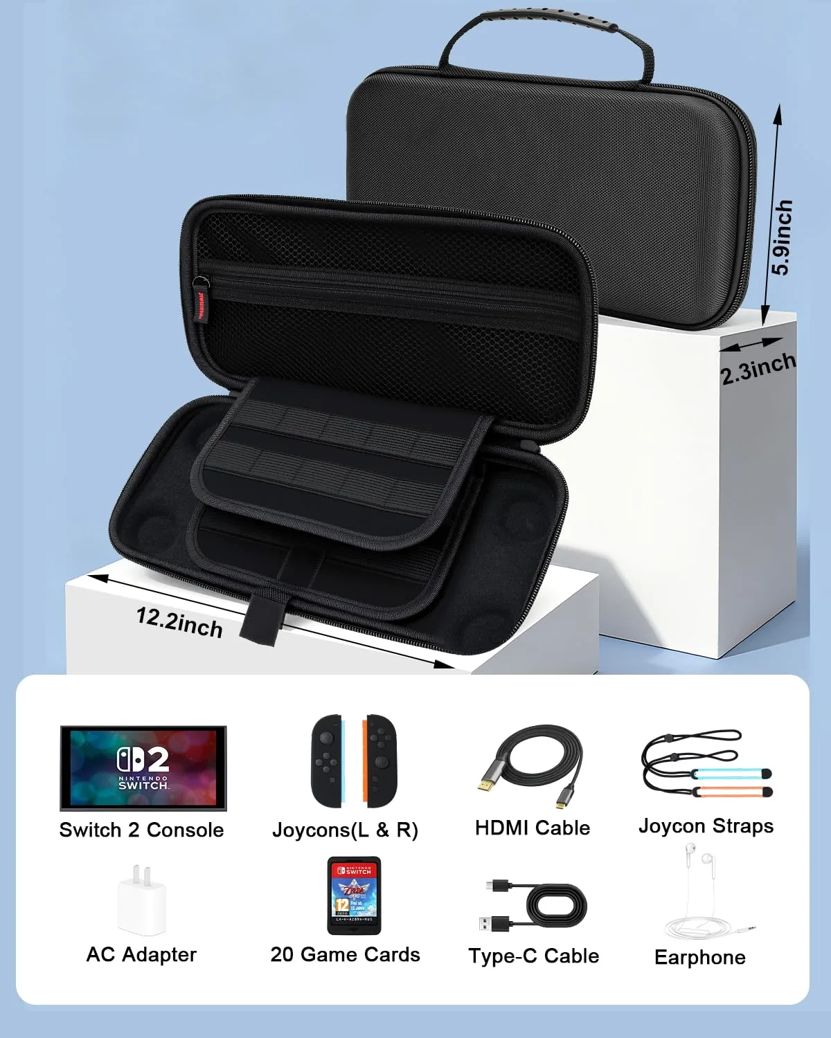 BOCACUE Carrying Case for Nintendo Switch 2, 9-in-1 Accessories Bundle