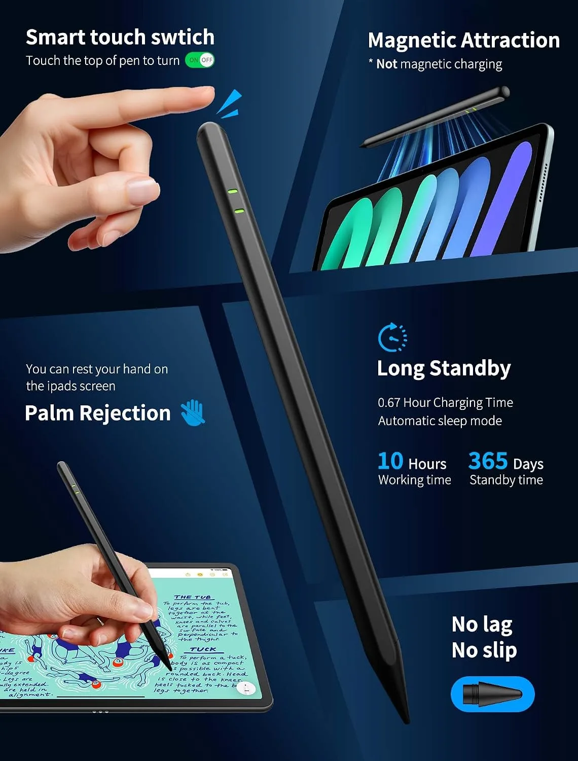 Pencil for iPad A16/11/10/9/8/7/6th, Stylus Pen for iPad 2018-2026, Black